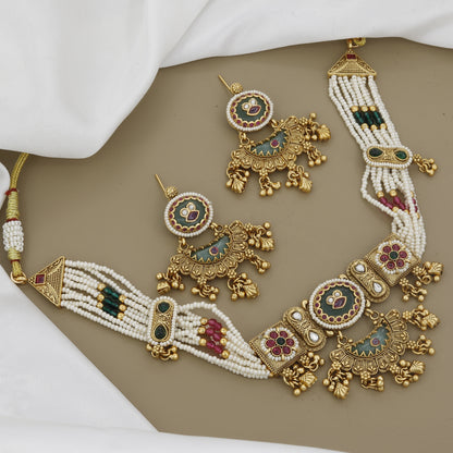 Pearl & Meenakari Antique Wedding Necklace Set