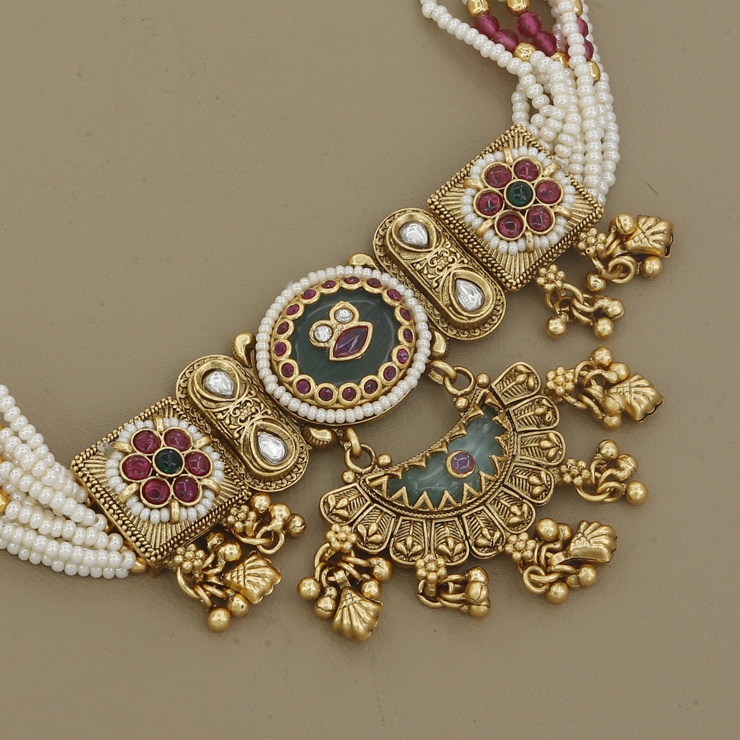 Pearl & Meenakari Antique Wedding Necklace Set