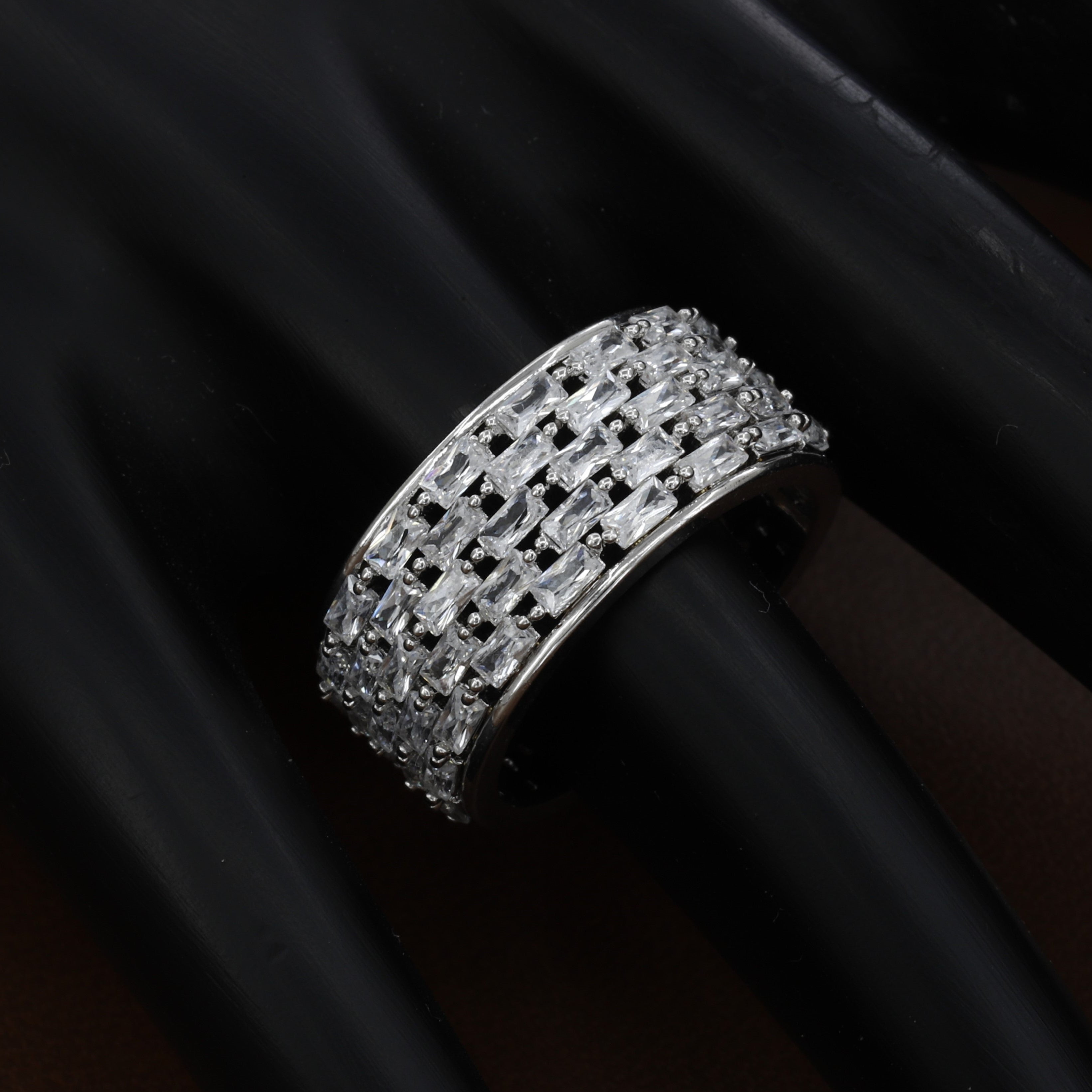 Dazzling 4-Row Baguette-Cut Cubic Zirconia Eternity Ring
