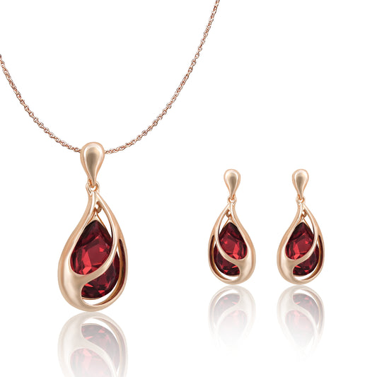 18k Rosepolished Swarovski Red Stone Pendent Set