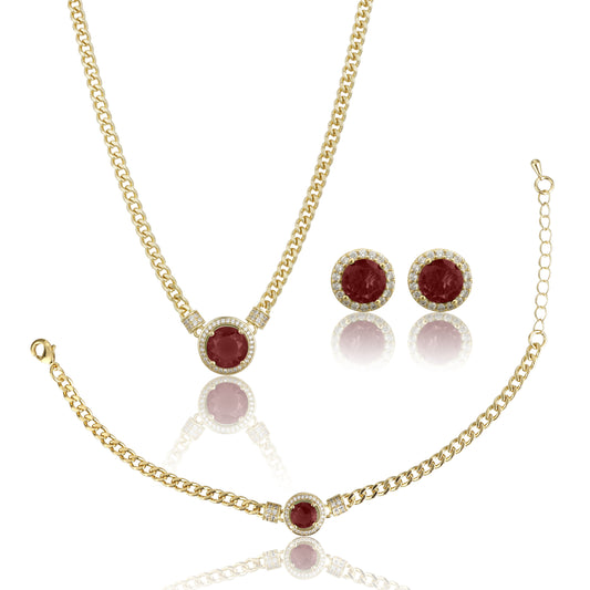 Red Big Stone Goldpolished Full Set Combo Jewelry