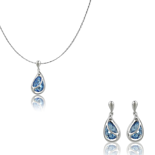 18k Silverpolished Swarovski Light Blue Stone Pendent Set