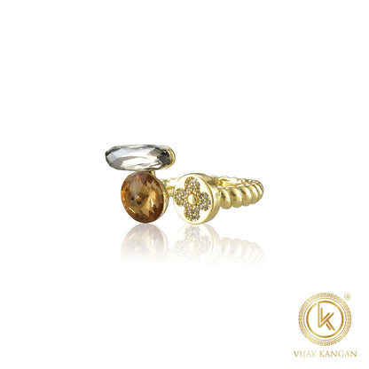 Gold Polished Swarovski Design Dailyewear Freesize Ring