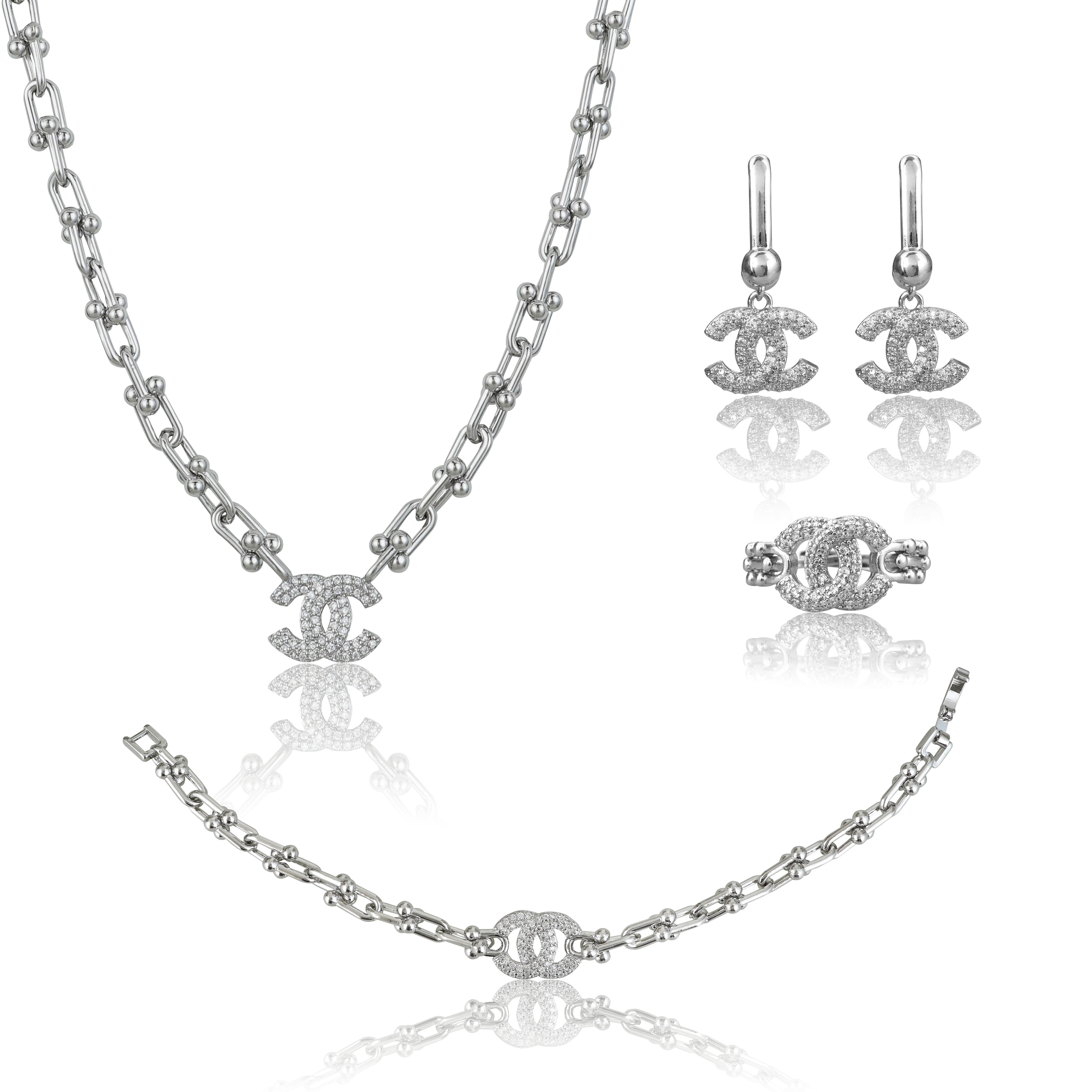 Silverpolished Diamond Full Set Combo Jewelry