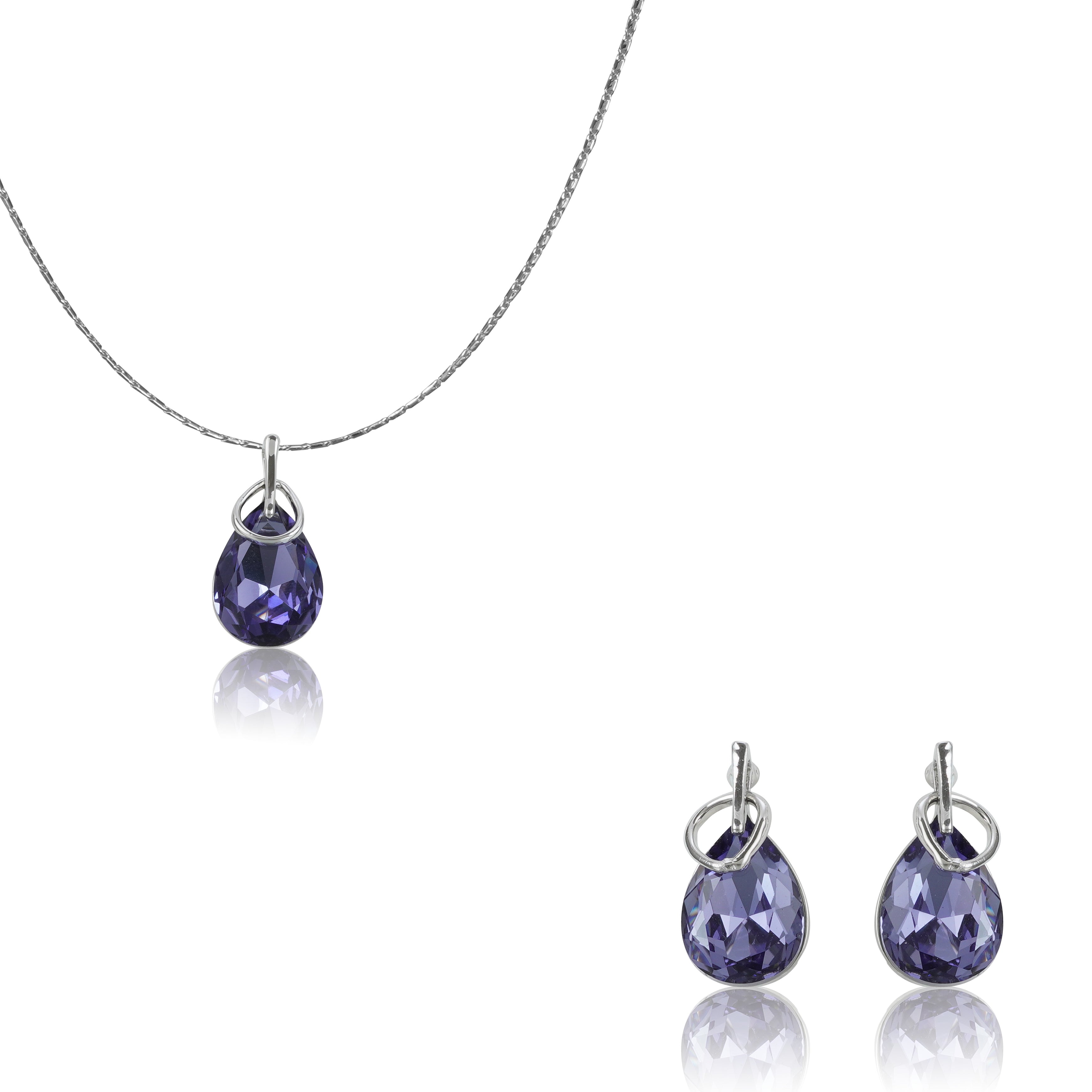 18k Silverpolished Elegant Purple Stone Swarovski Pendent Set