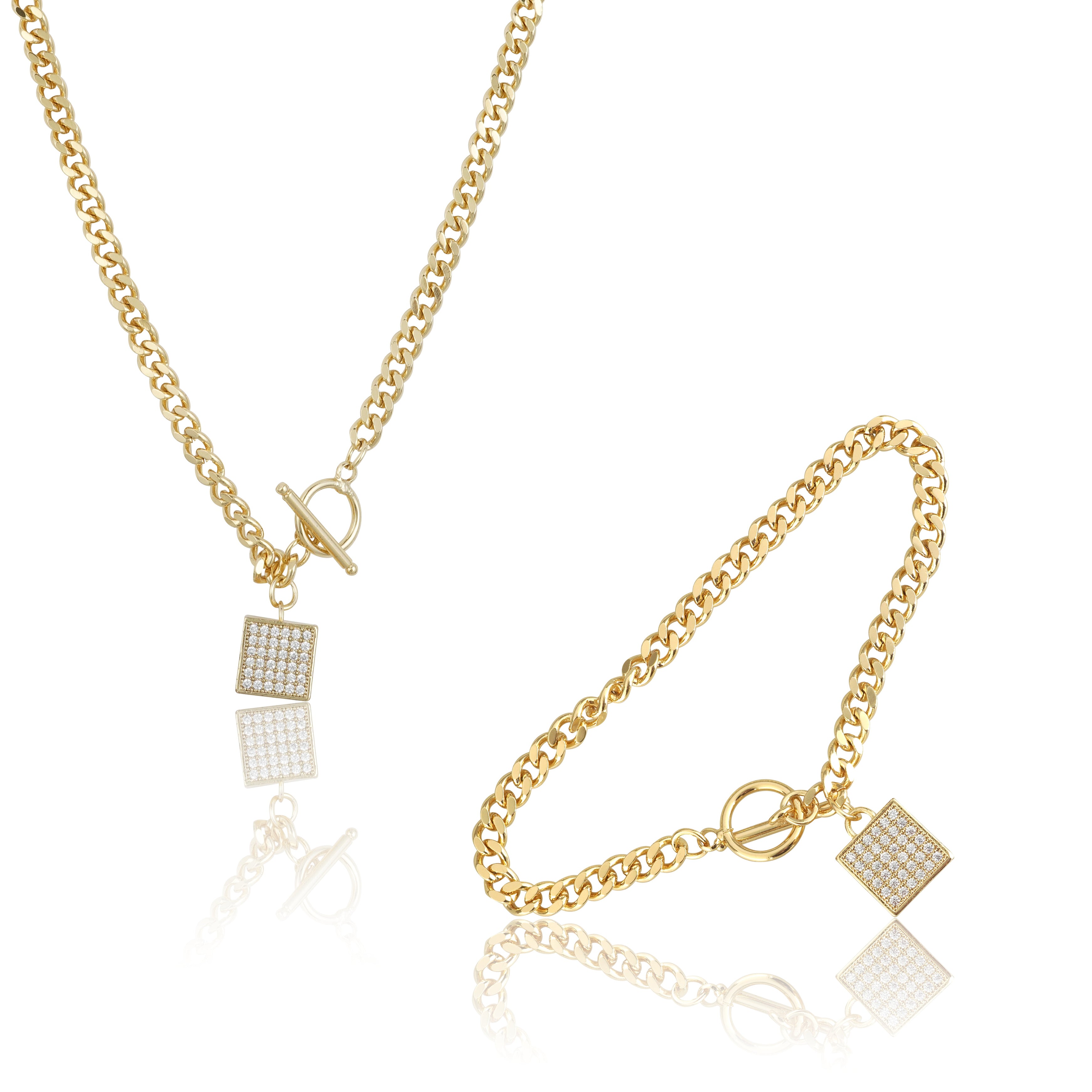 Goldpolish Square Pendent With Diamond Combo Jewelry