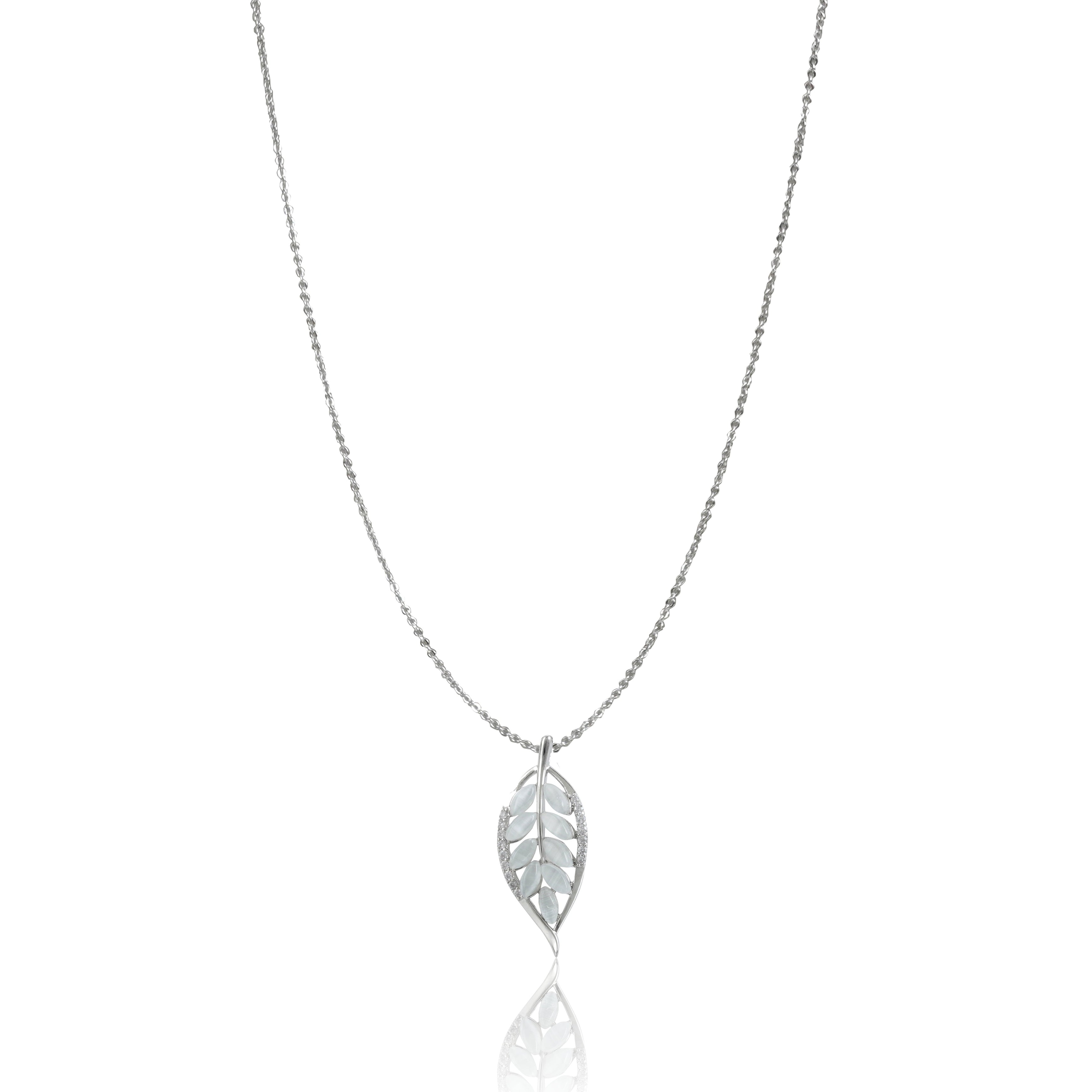 Imported Silvertone Leaf Design Pendent With Chain