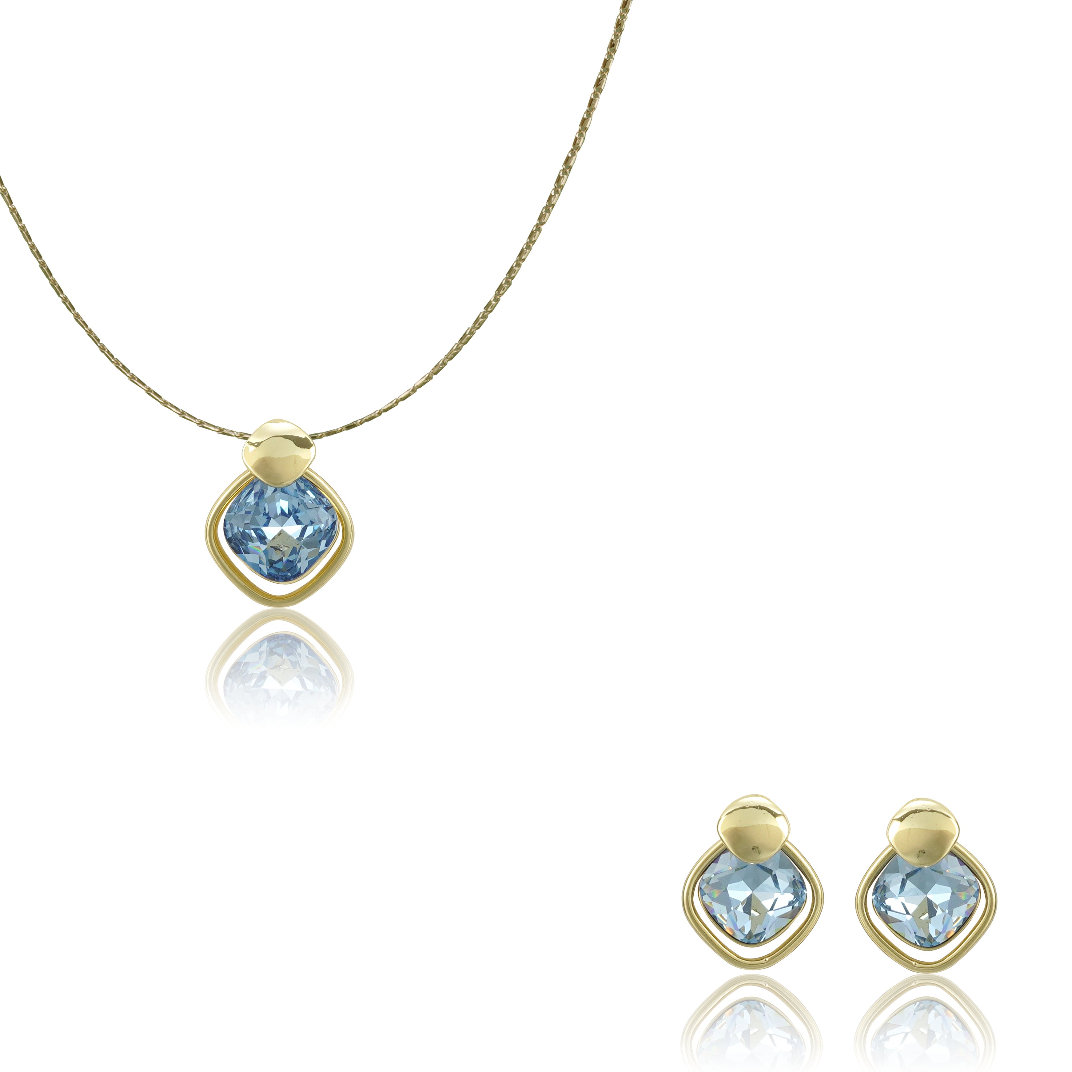 18k Goldpolished Swarovski Light Blue Stone Pendent Set