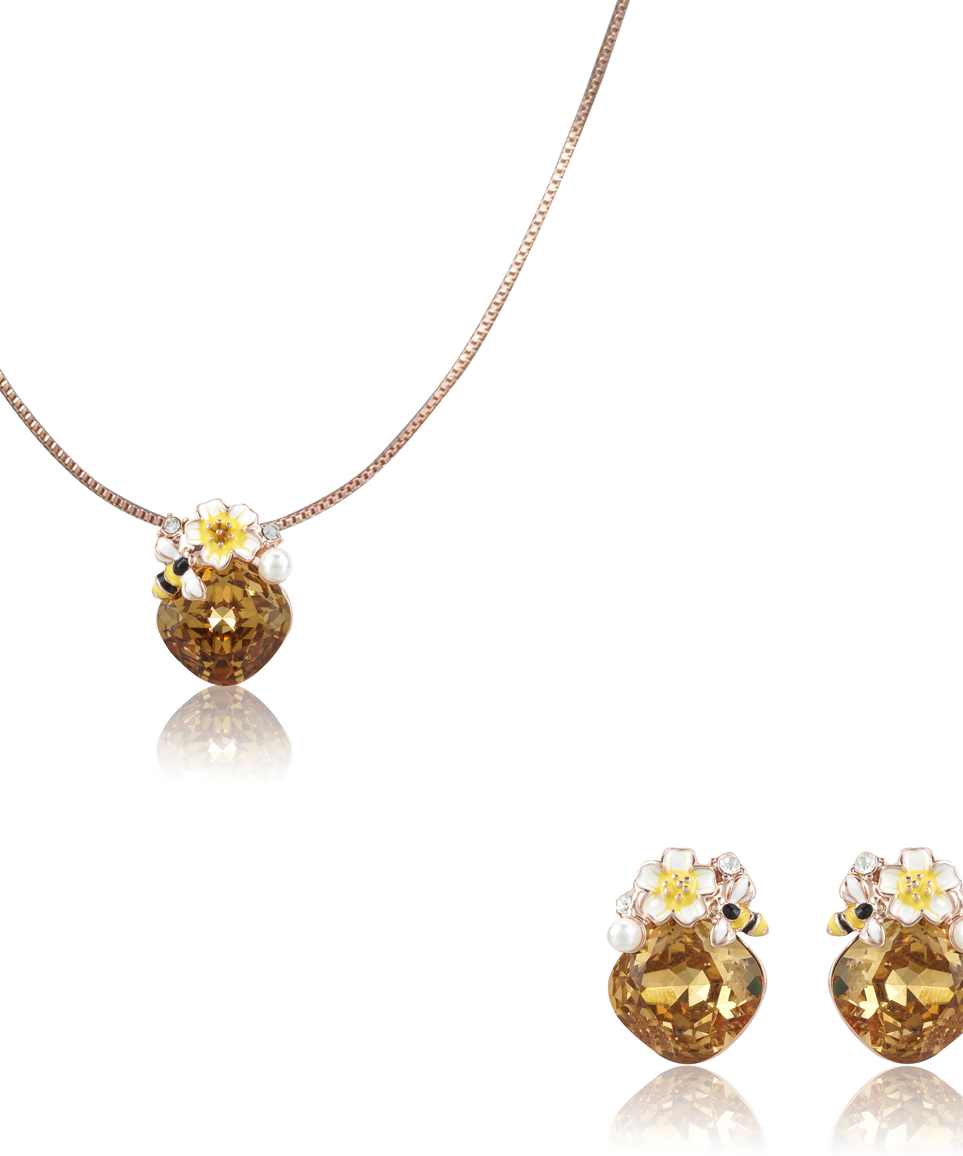 New Rosepolished Swarovski Flower Design Pendent Set