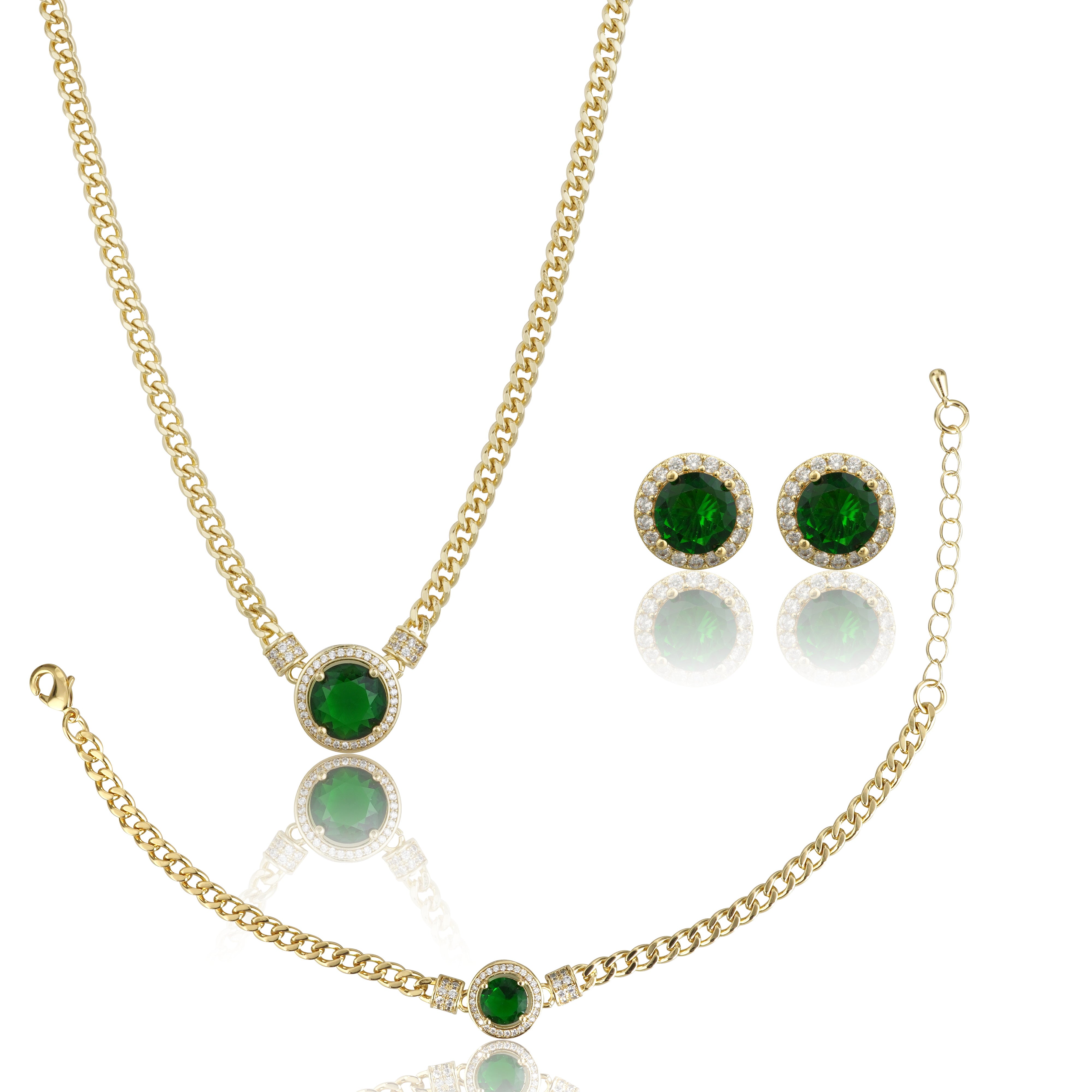 Green Big Stone Goldpolished Full Set Combo Jewelry