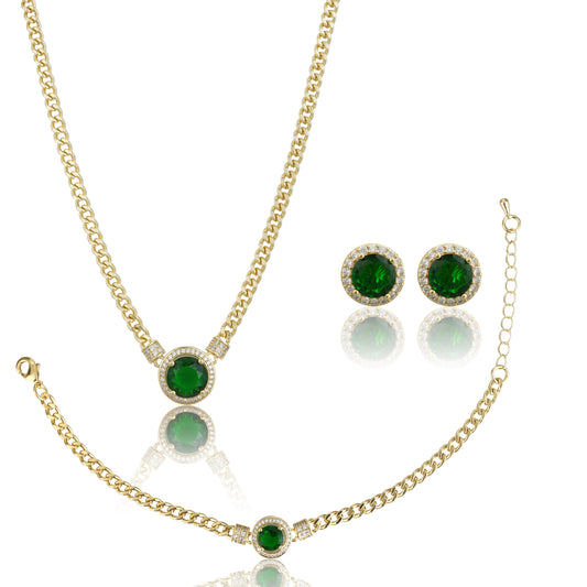 Green Big Stone Goldpolished Full Set Combo Jewelry