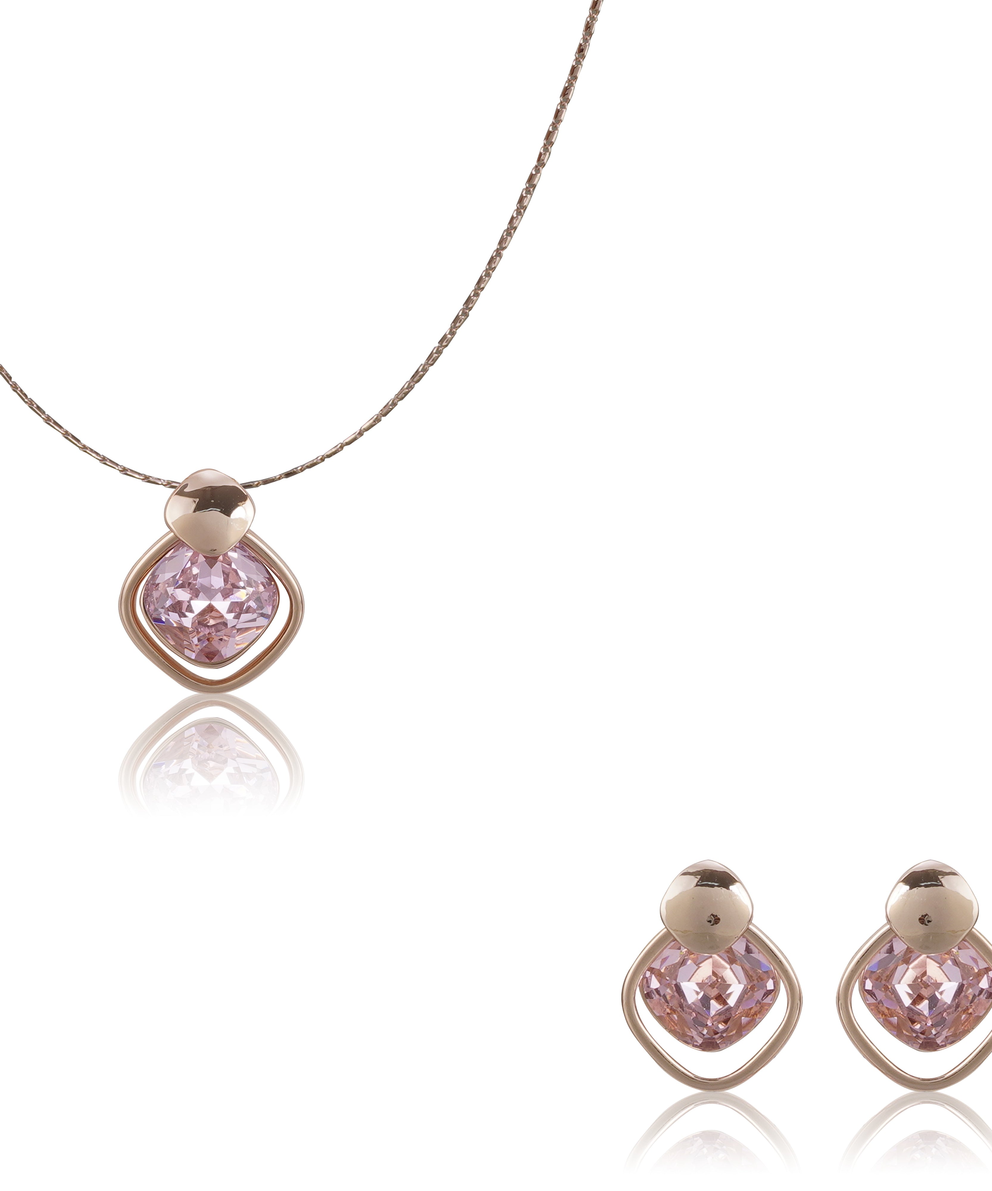 18k Rosepolished Swarovski Pink Stone Pendent Set