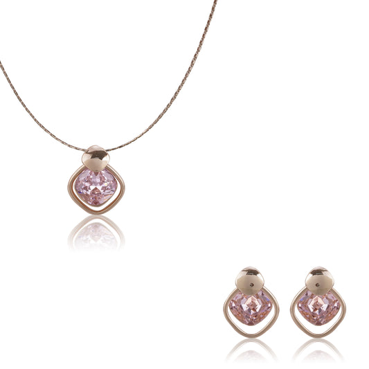 18k Rosepolished Swarovski Pink Stone Pendent Set