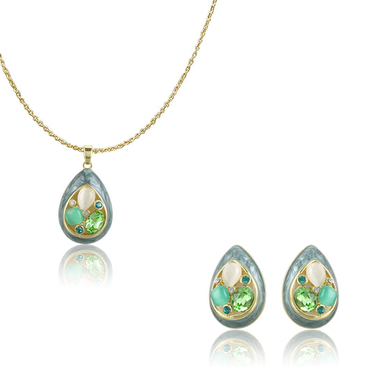 18k Goldpolished Swarovski Pear Shape Pendent Set