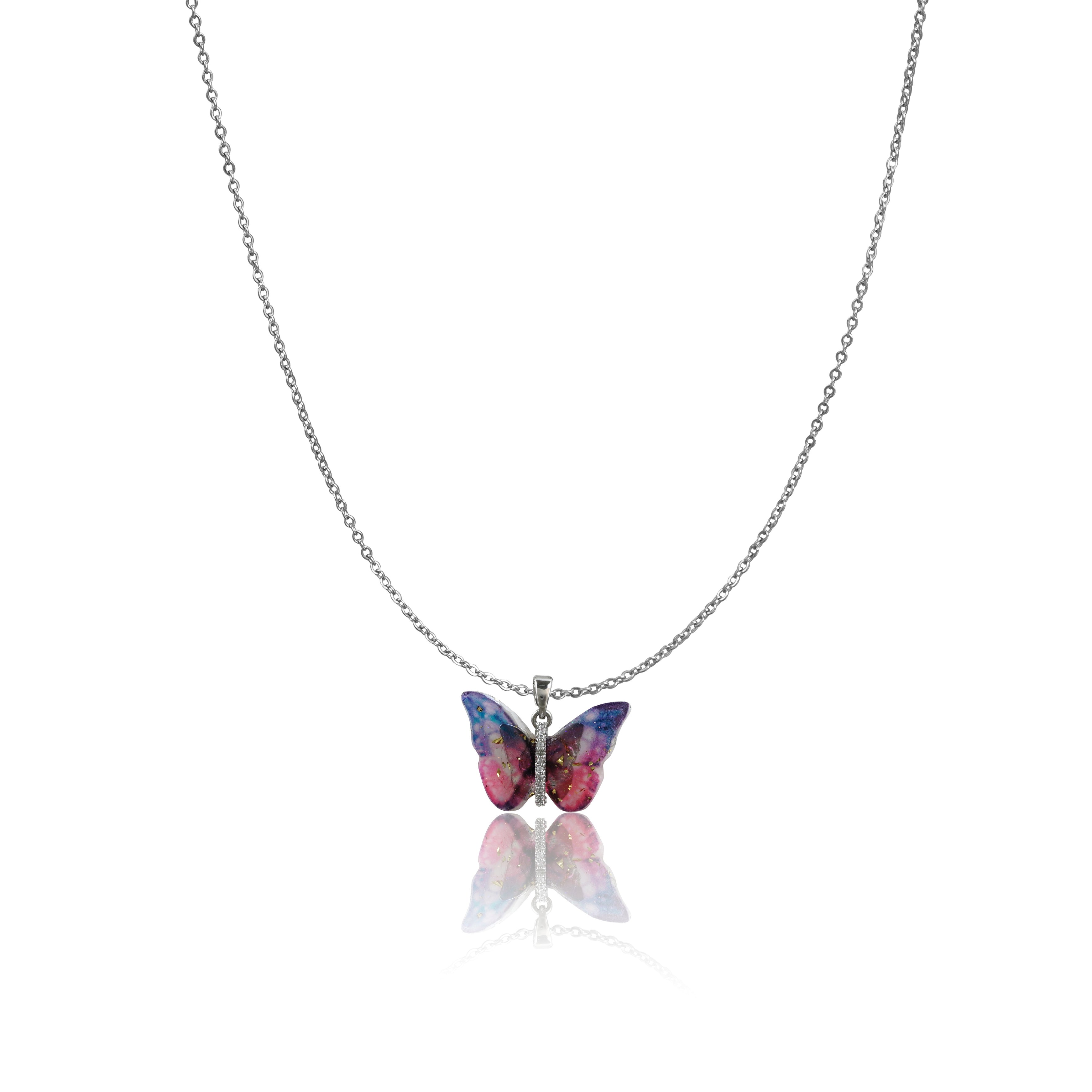 Silverpolished Multi Color Butterfly Wing Pendent Tanmaniya