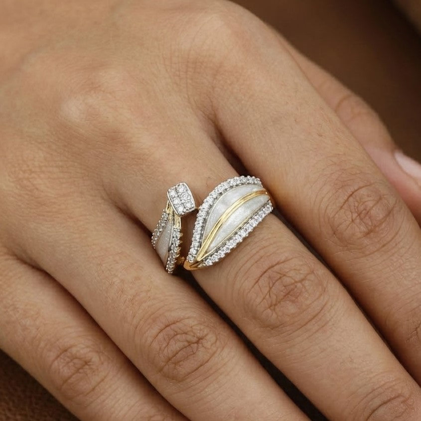 Two-Tone American Diamond Crossover Designer Ring