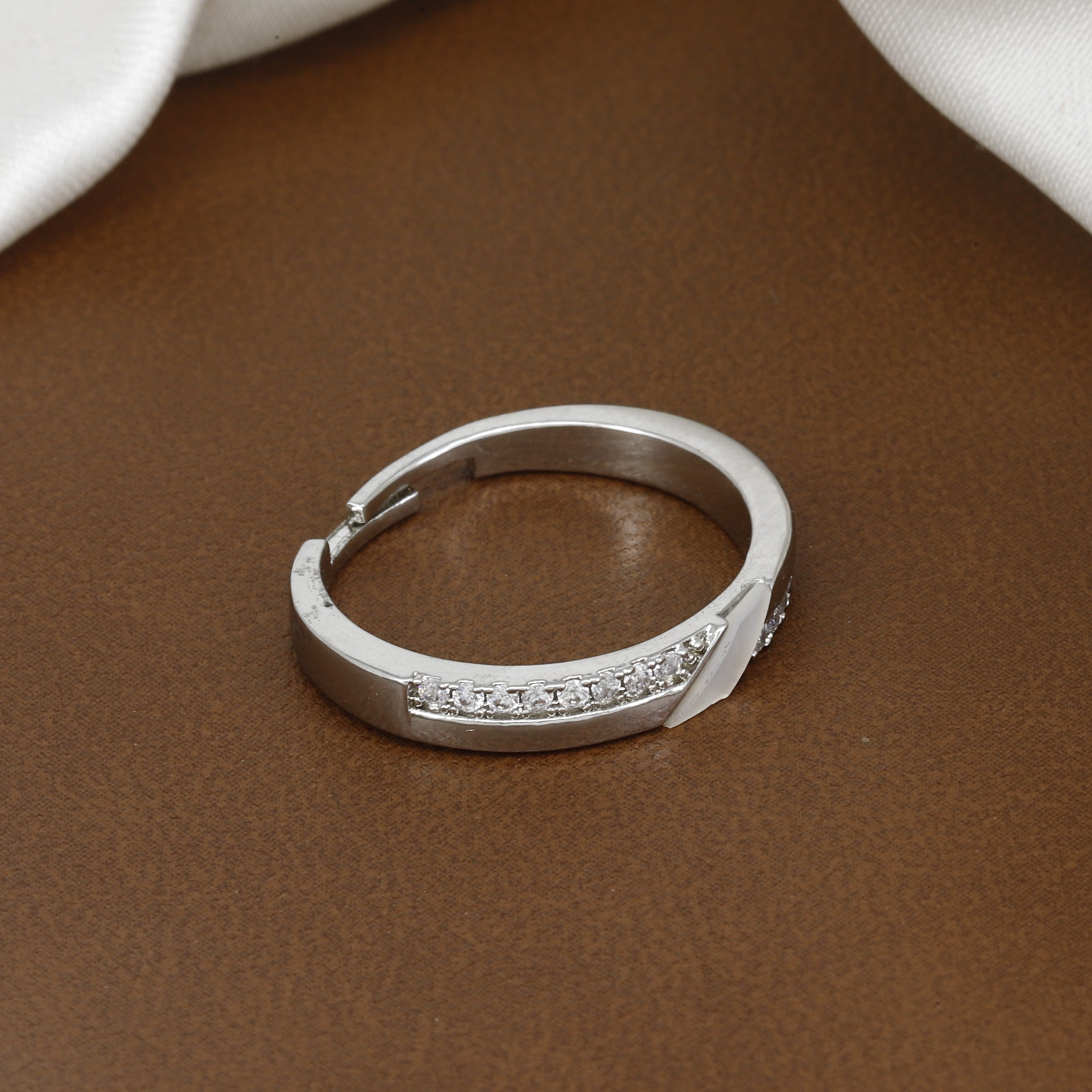 Minimalist Silver Adjustable Ring with Sparkling Crystal Accents