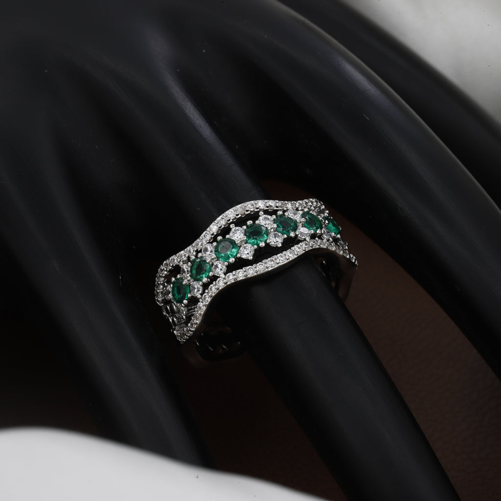 Silver Sapphire-Tone Wave Zirconia Eternity Ring