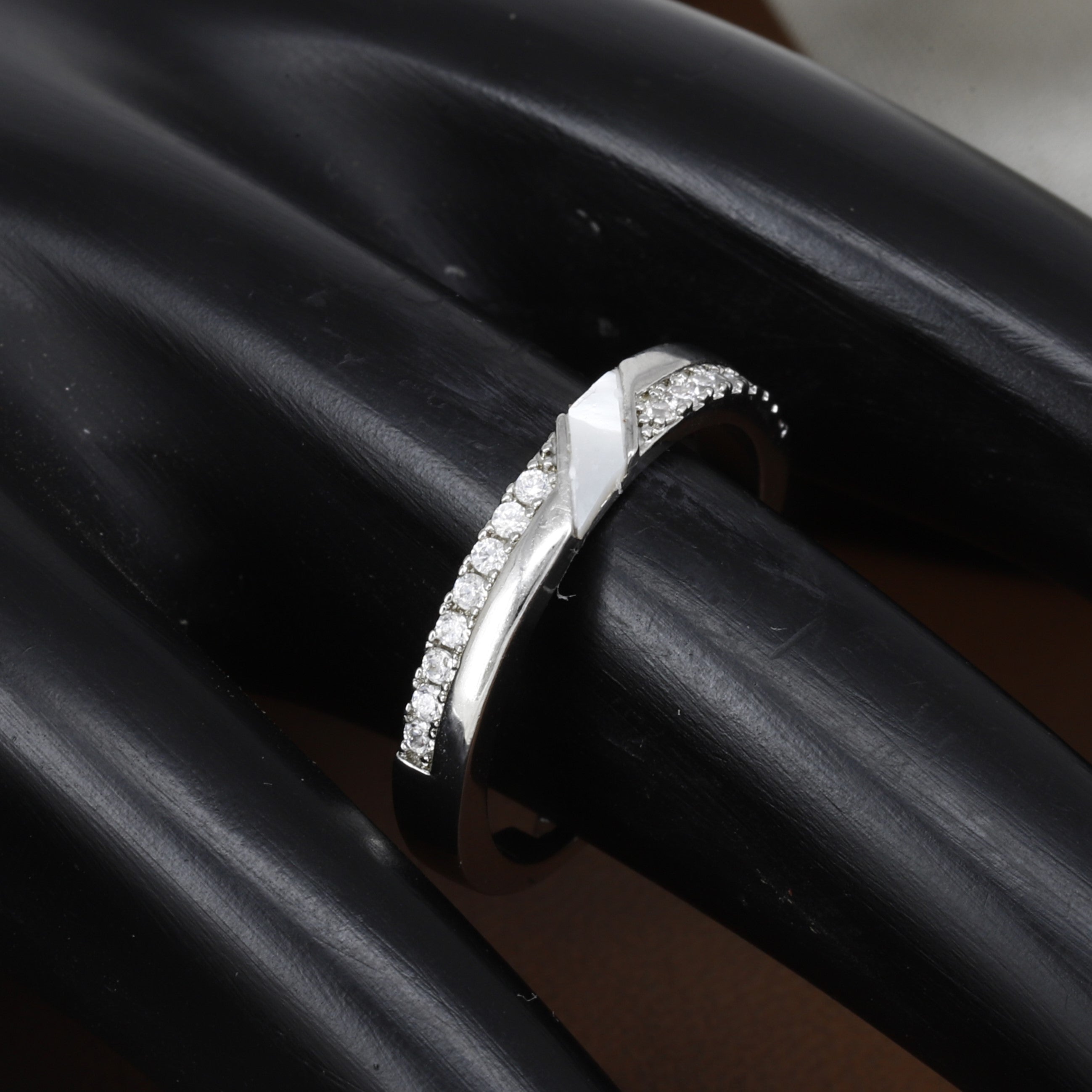 Minimalist Silver Adjustable Ring with Sparkling Crystal Accents