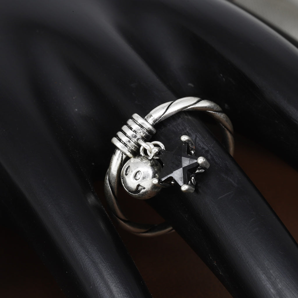 Oxidized Silver Star & Bell Adjustable Charm Ring