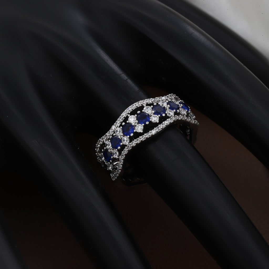 Silver Sapphire-Tone Wave Zirconia Eternity Ring