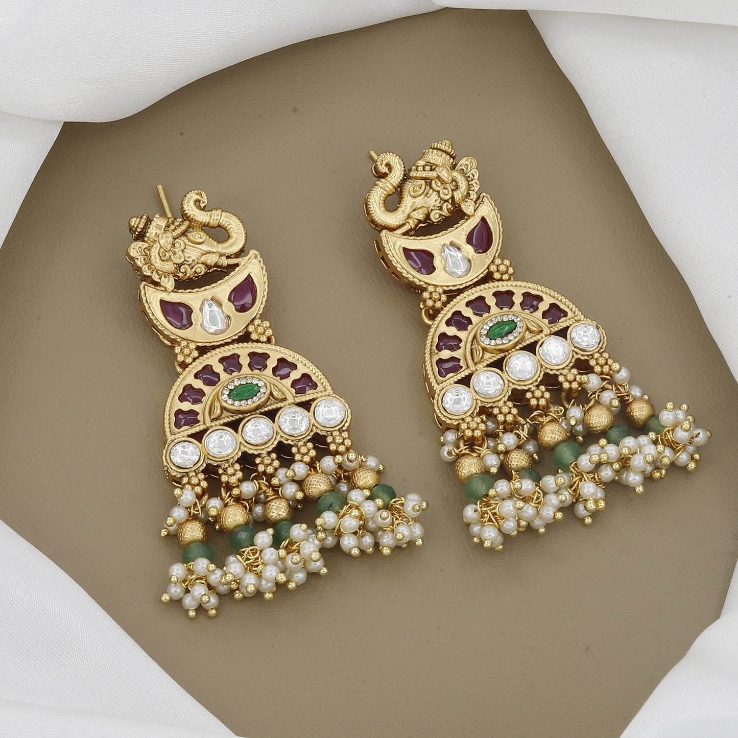 Antique Peacock Necklace Set with Kundan & Green Beads
