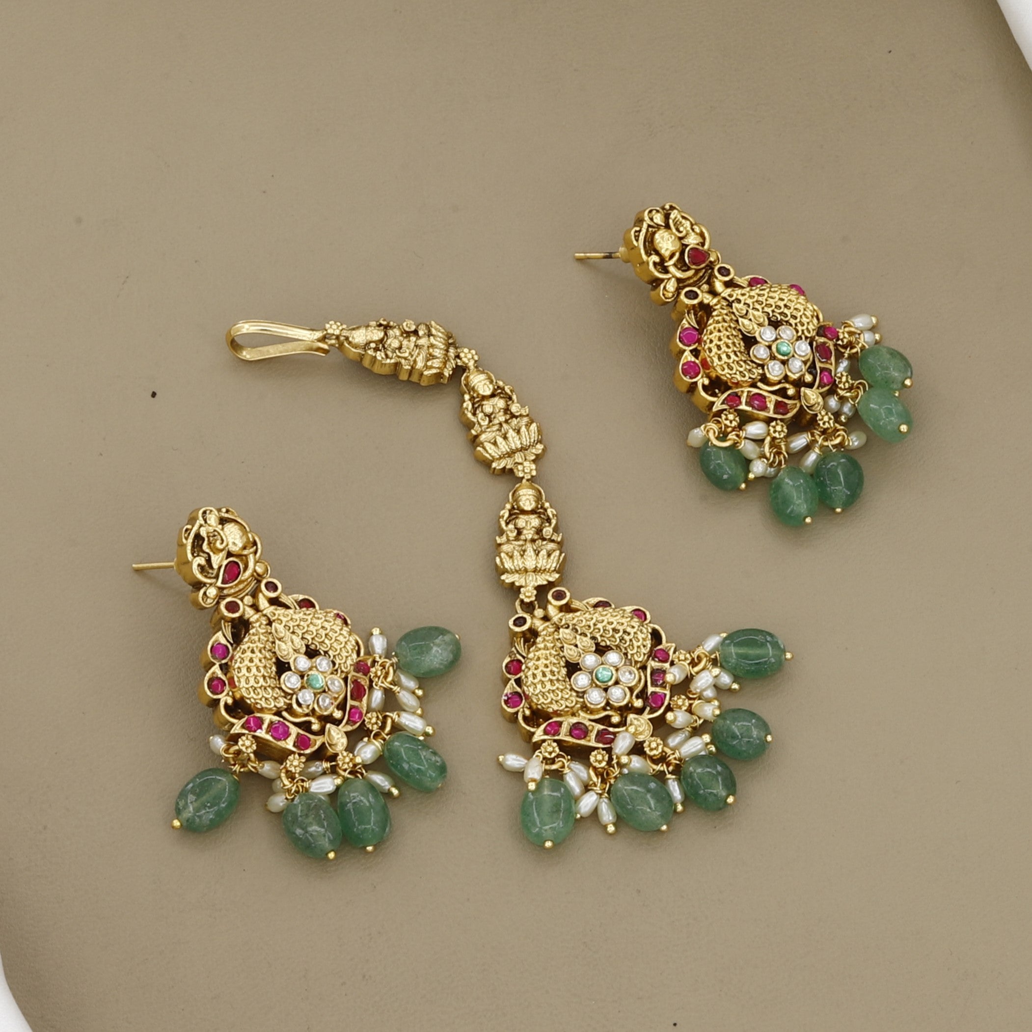 Traditional Lakshmi Lotus Temple Full Necklace Set