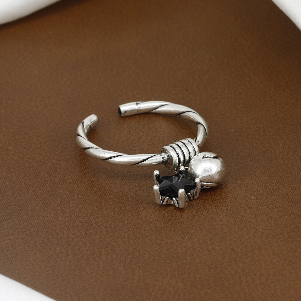 Oxidized Silver Star & Bell Adjustable Charm Ring