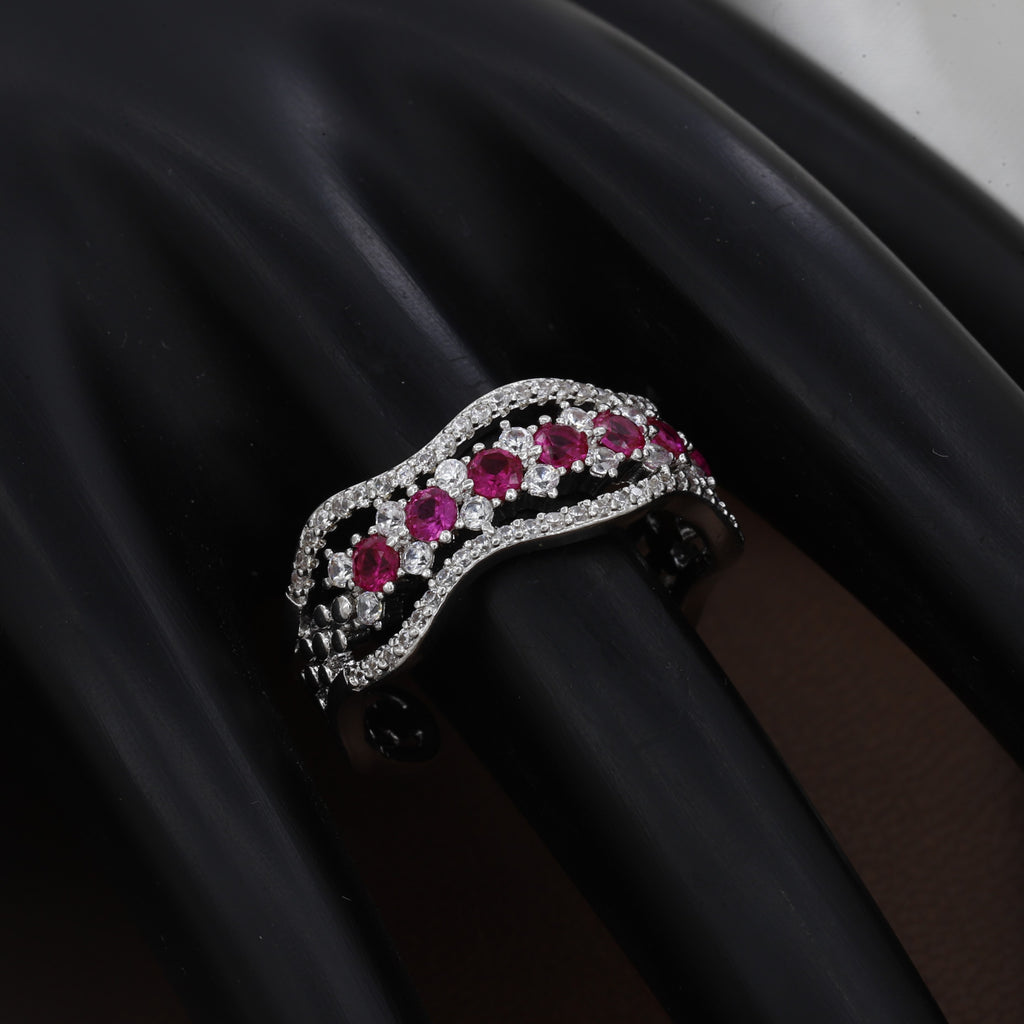 Silver Sapphire-Tone Wave Zirconia Eternity Ring