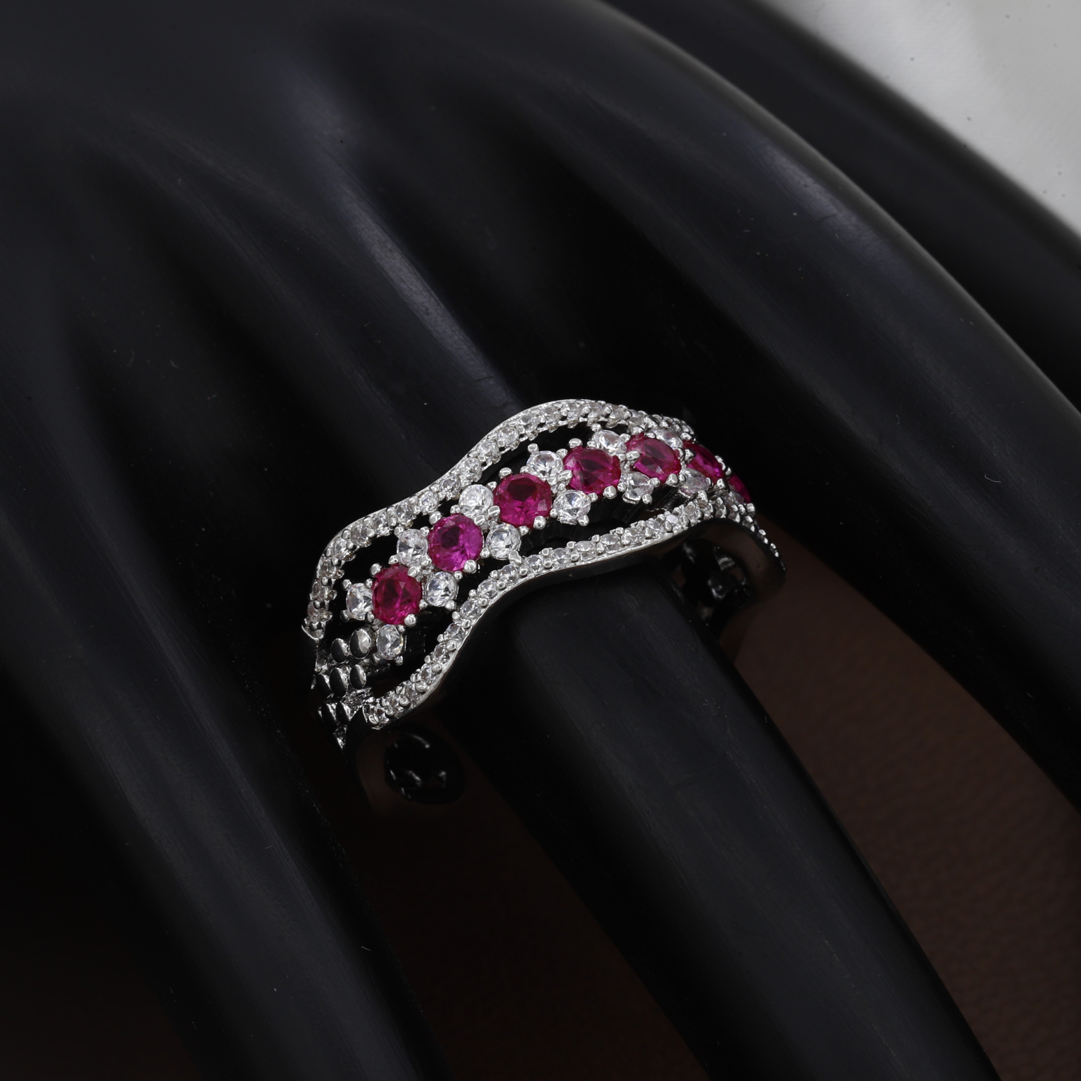 Silver Sapphire-Tone Wave Zirconia Eternity Ring