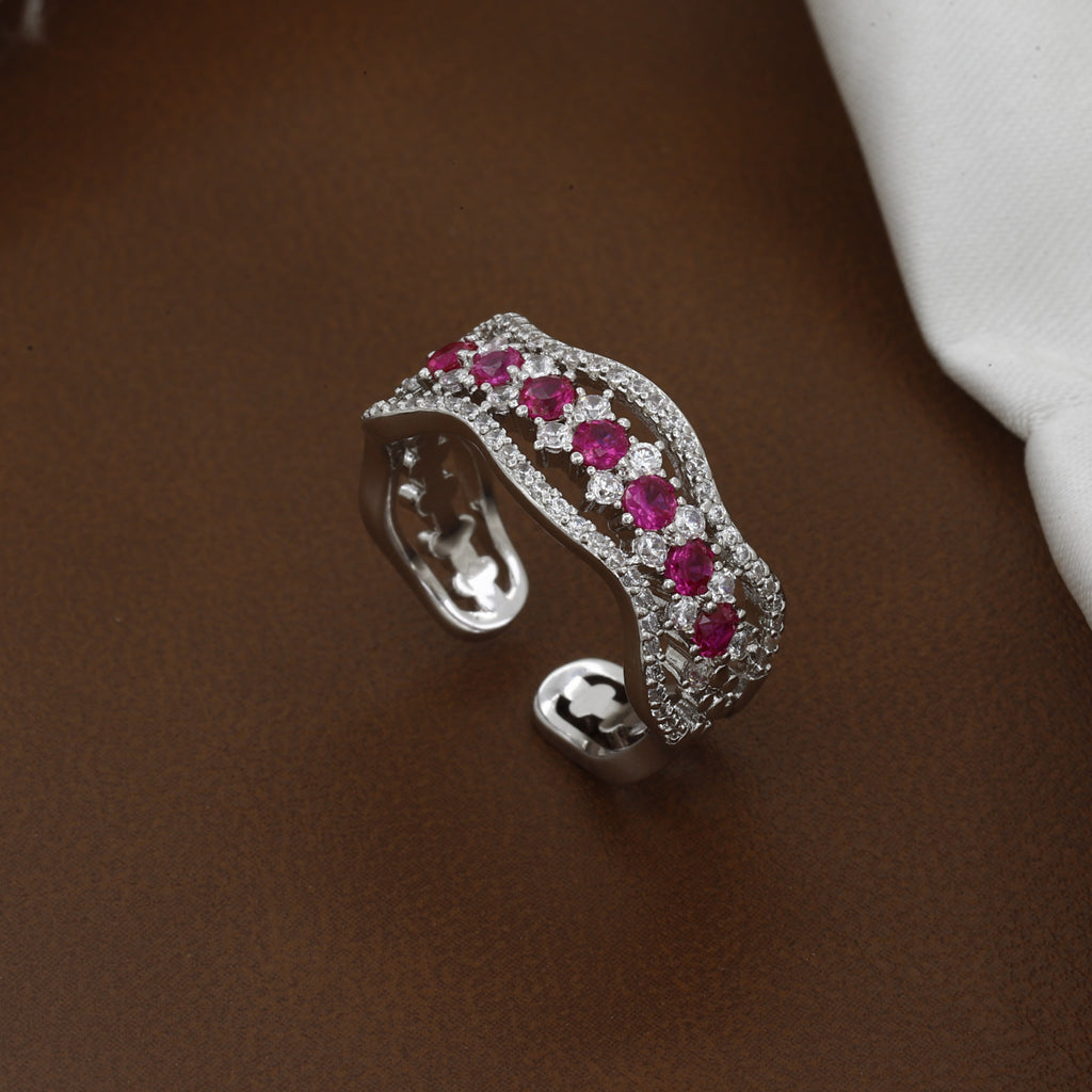 Silver Sapphire-Tone Wave Zirconia Eternity Ring