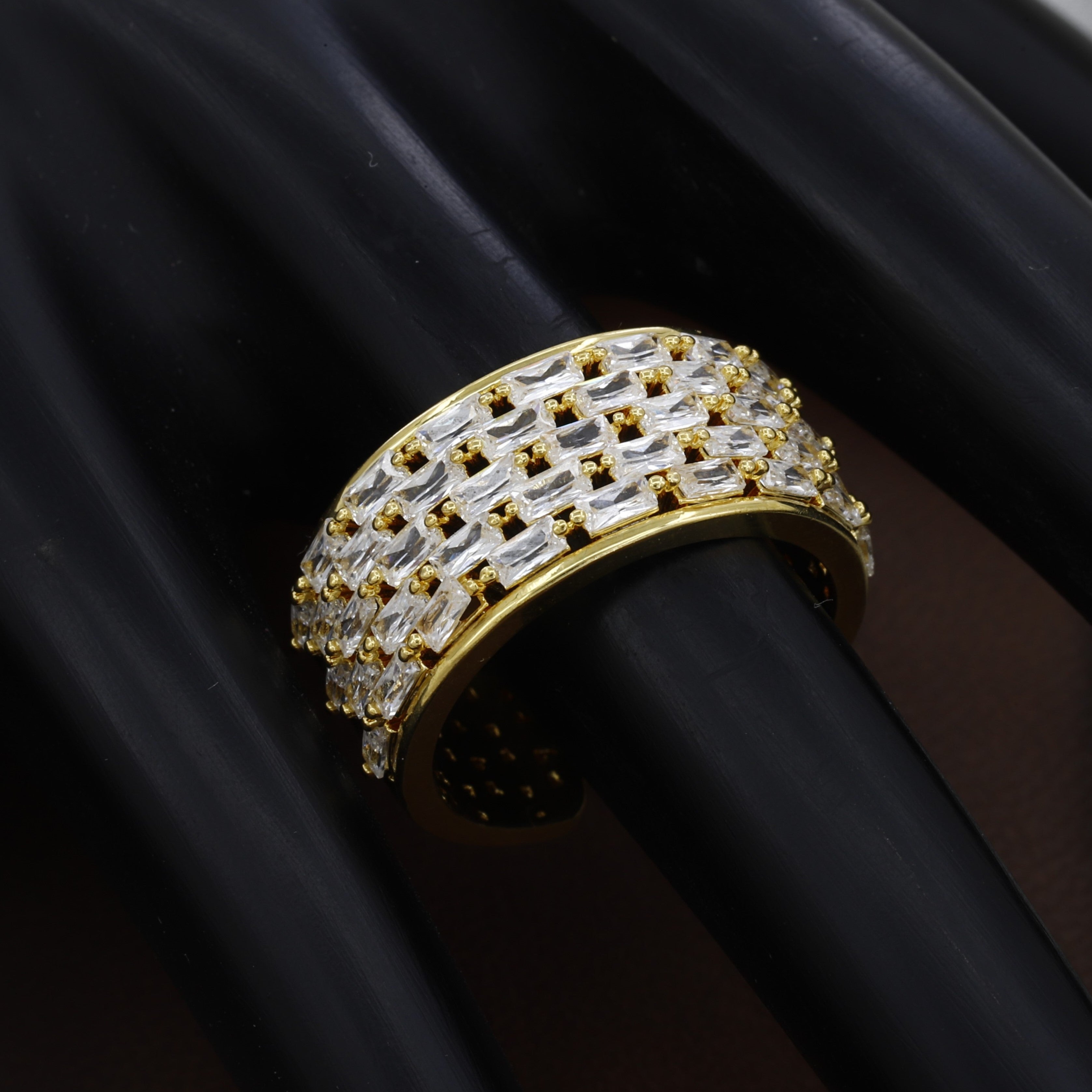 Golden Dazzling 4-Row Baguette-Cut Cubic Zirconia Eternity Ring