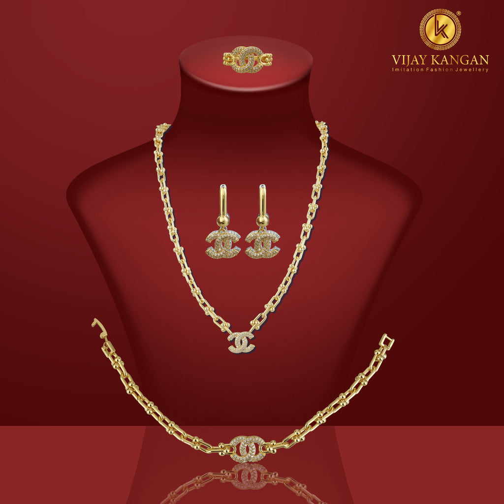 Goldpolished Diamond Full Set Combo Jewelry