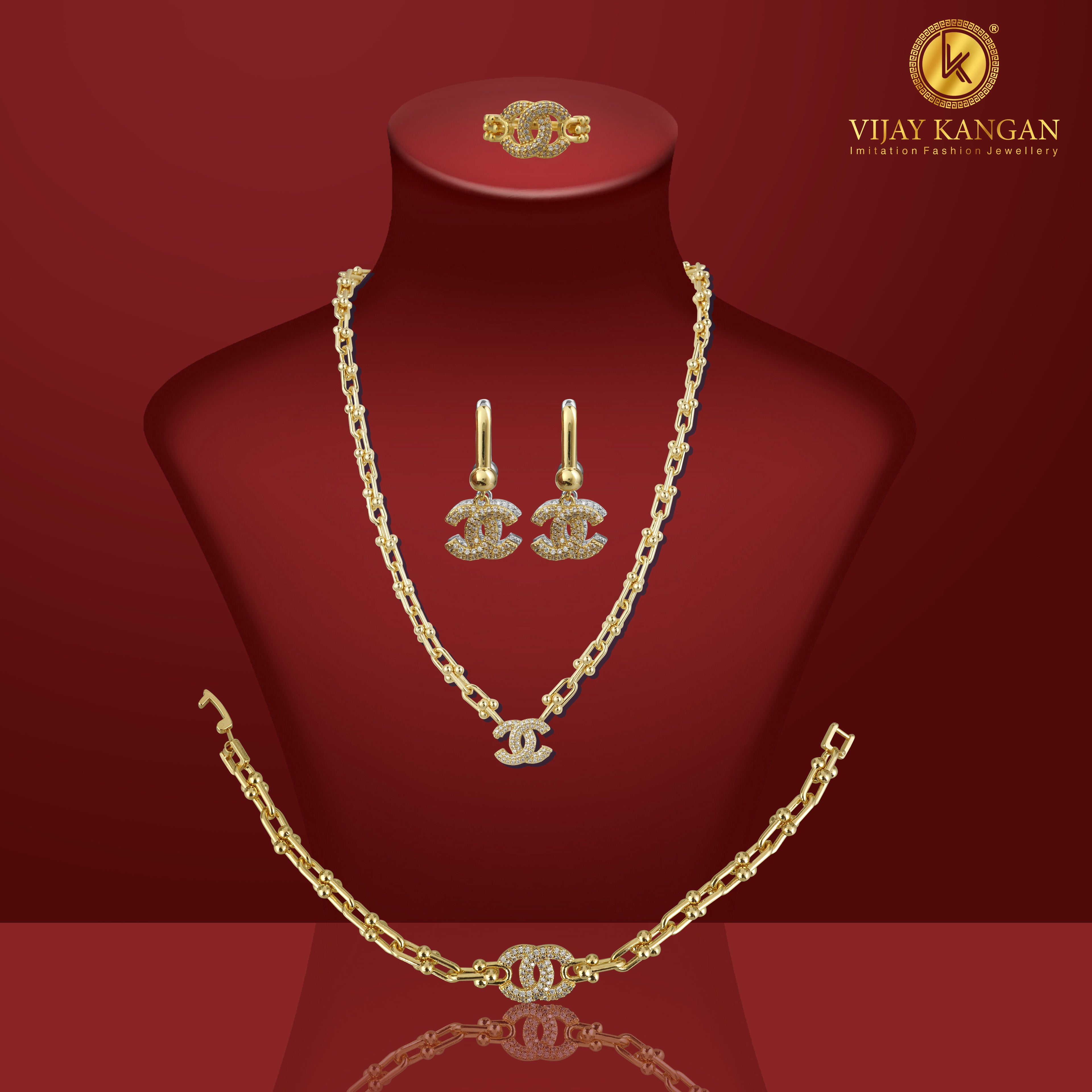 Goldpolished Diamond Full Set Combo Jewelry