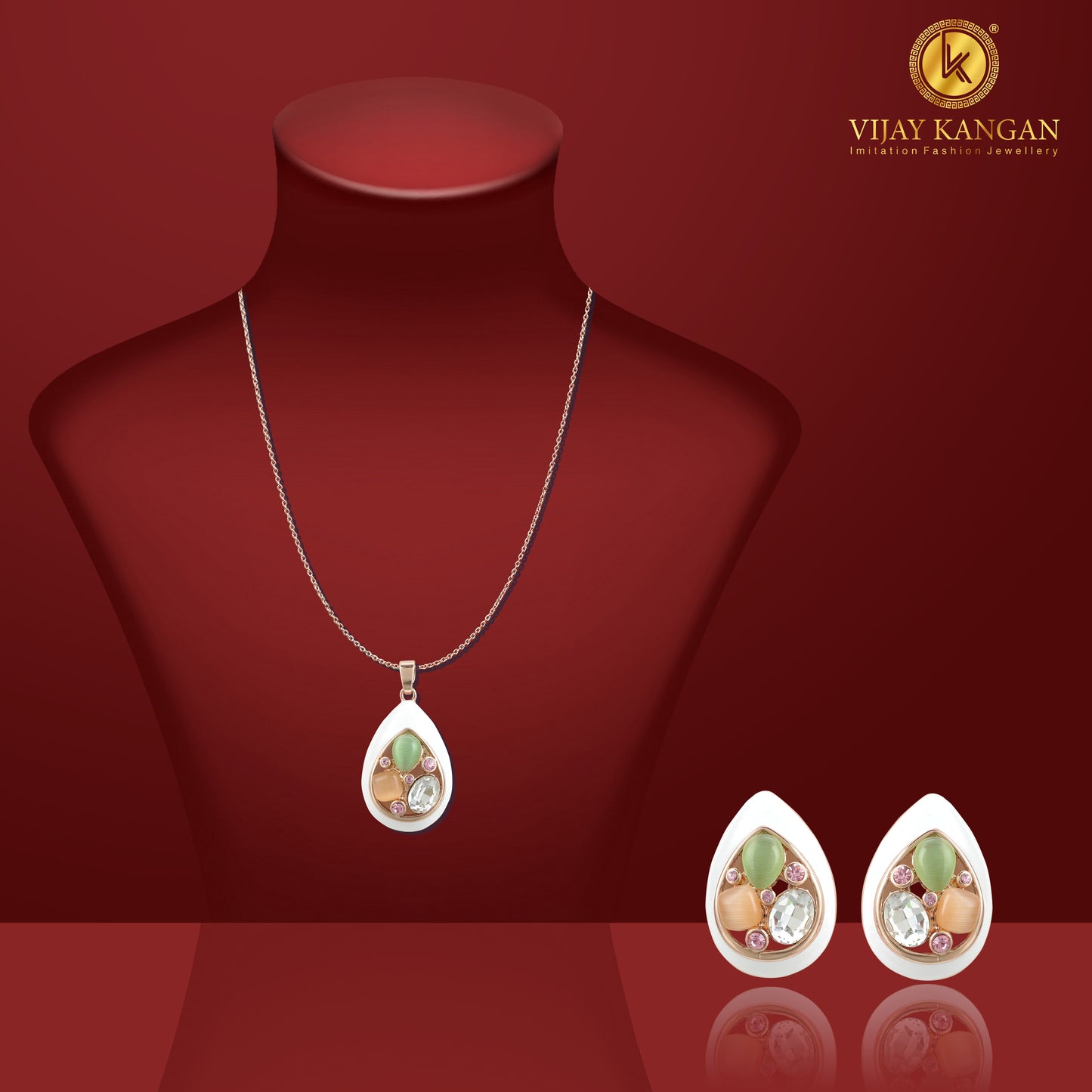 18k Rosepolished Swarovski Pear Shape Pendent Set