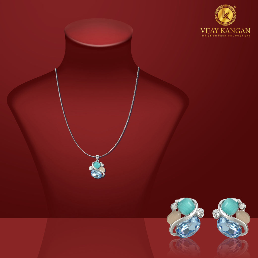 18k Silverpolished Swarovski Multi Stone Pendent Set