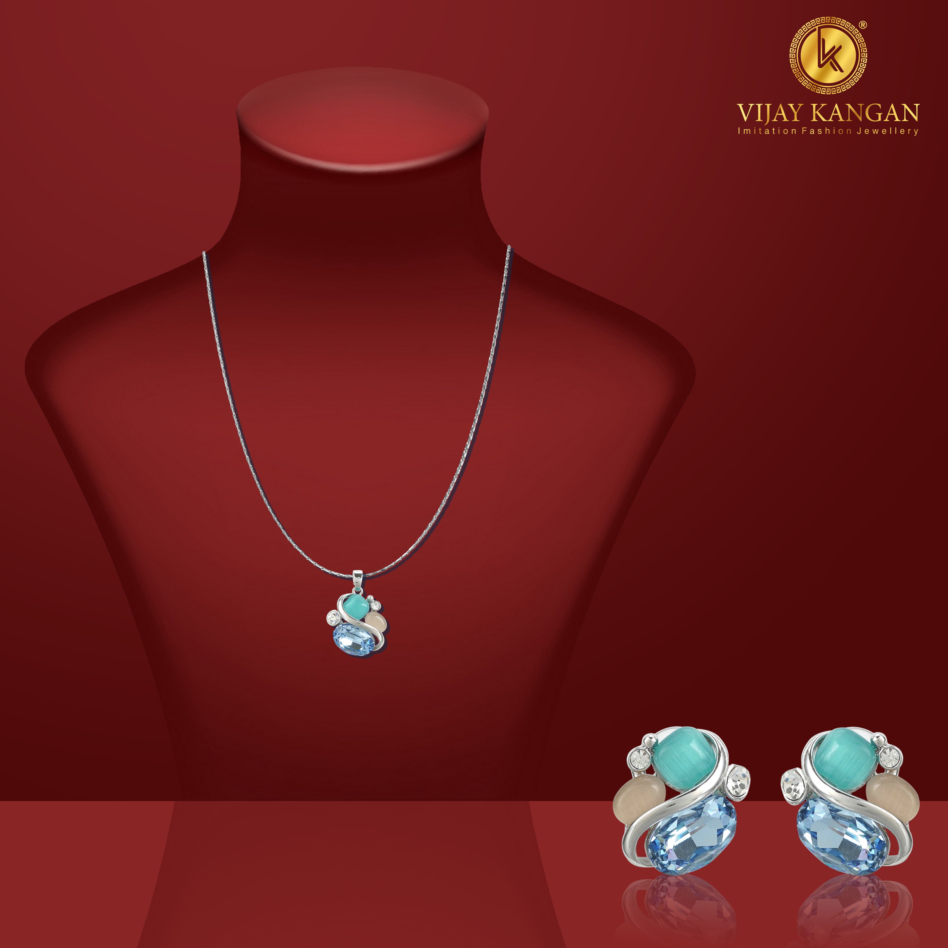 18k Silverpolished Swarovski Multi Stone Pendent Set