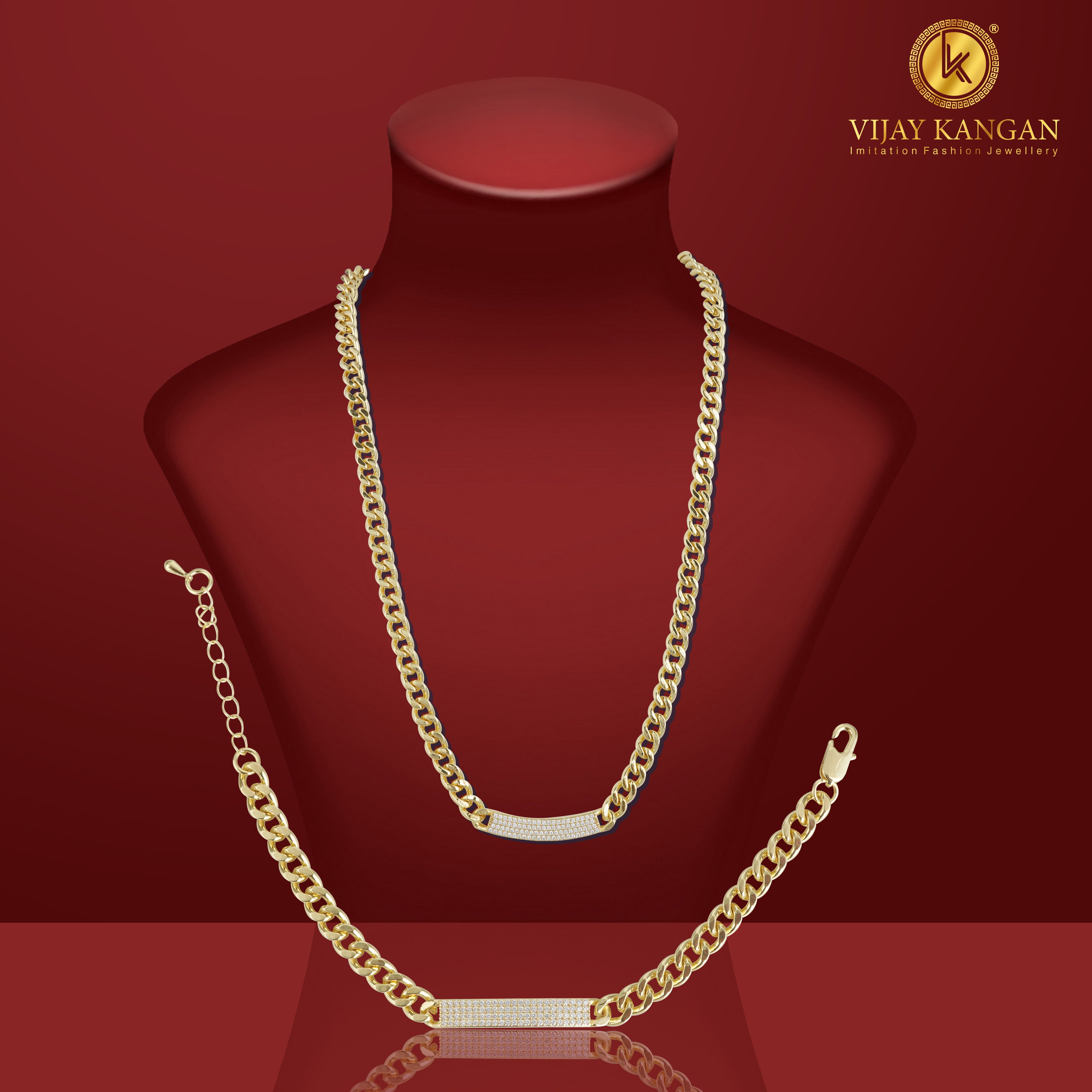 Goldpolish Necklace And Bracelet With Diamond Combo Jewelry