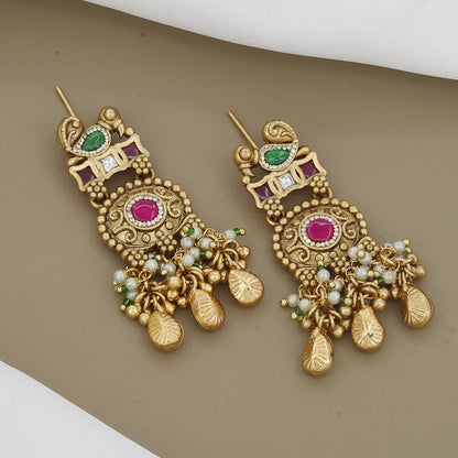 Green & Red Vibrant Meenakari & Pearl Necklace Set