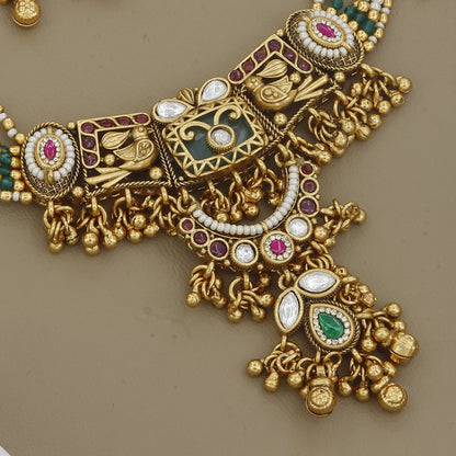 Traditional Indian Wedding Necklace Set with Pearls & Green Beads