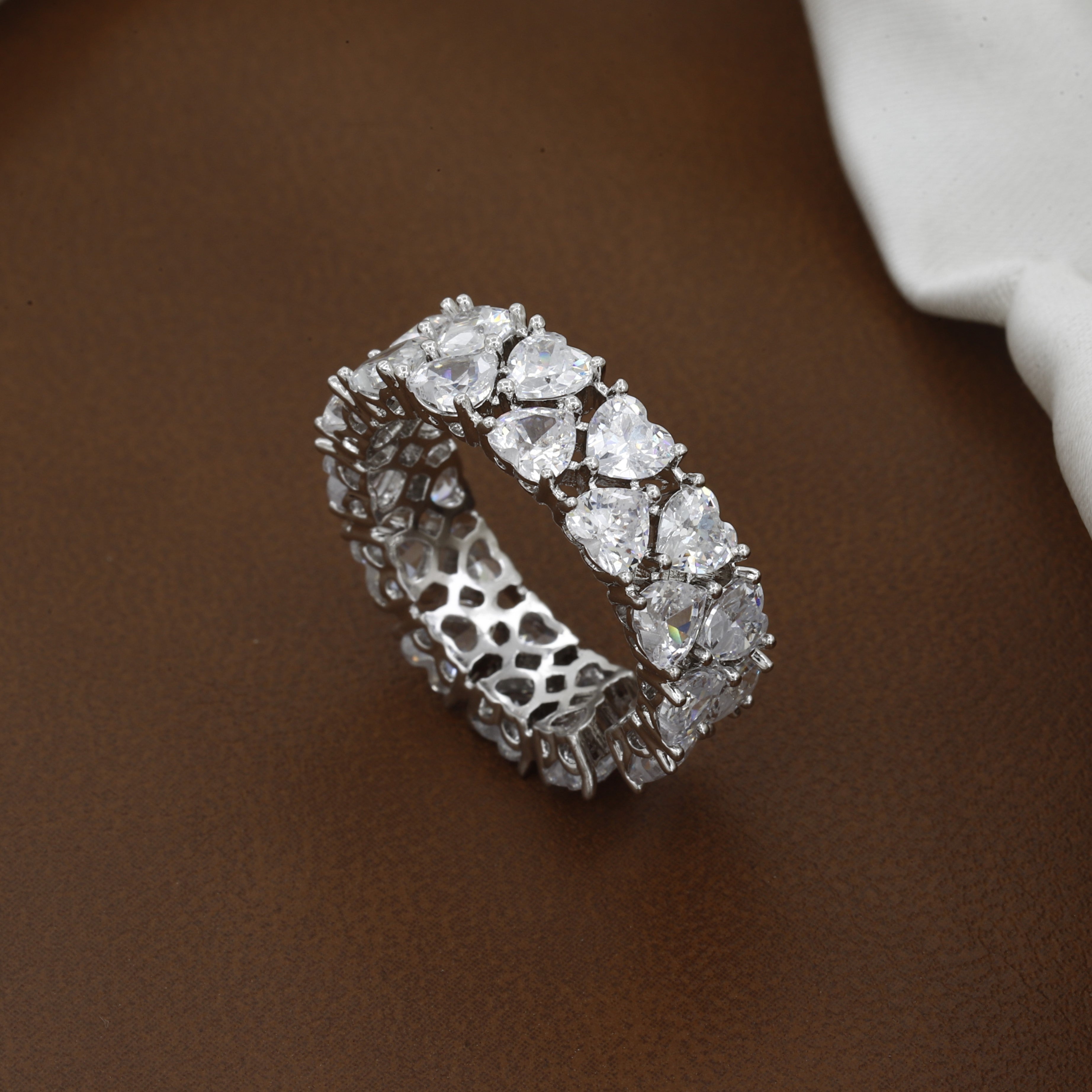 Brilliant Heart-Cut Cubic Zirconia Eternity Free Size Ring