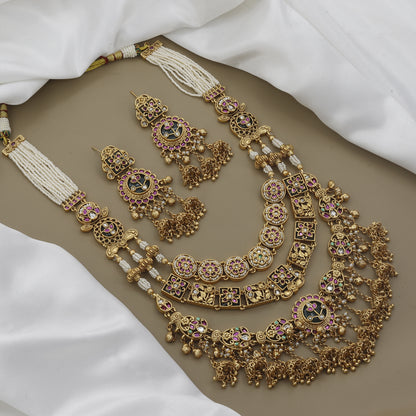 Heavy Multi-Layered Rani Haar with Kundan & Ruby Stones