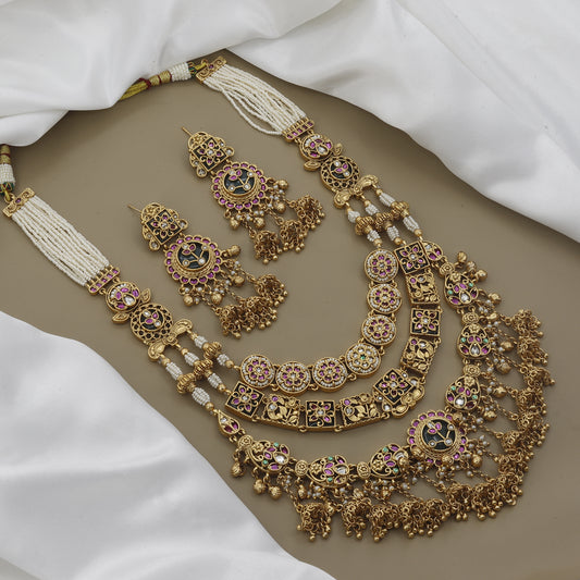 Heavy Multi-Layered Rani Haar with Kundan & Ruby Stones