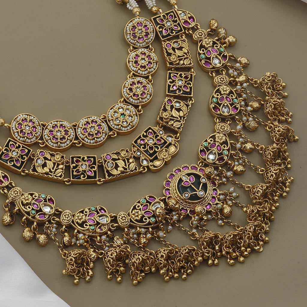 Heavy Multi-Layered Rani Haar with Kundan & Ruby Stones
