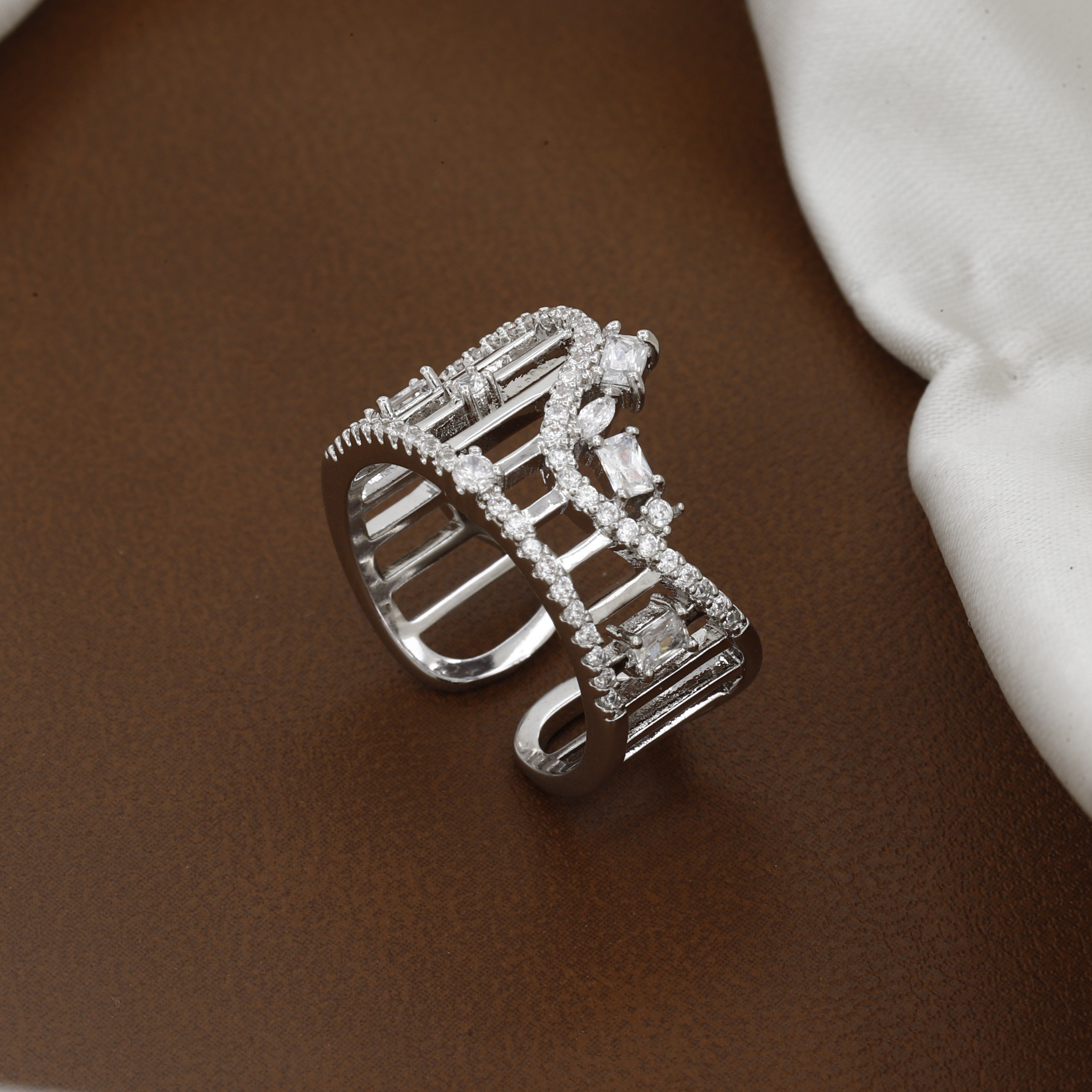 Modern Architectural Crown Free Size Ring