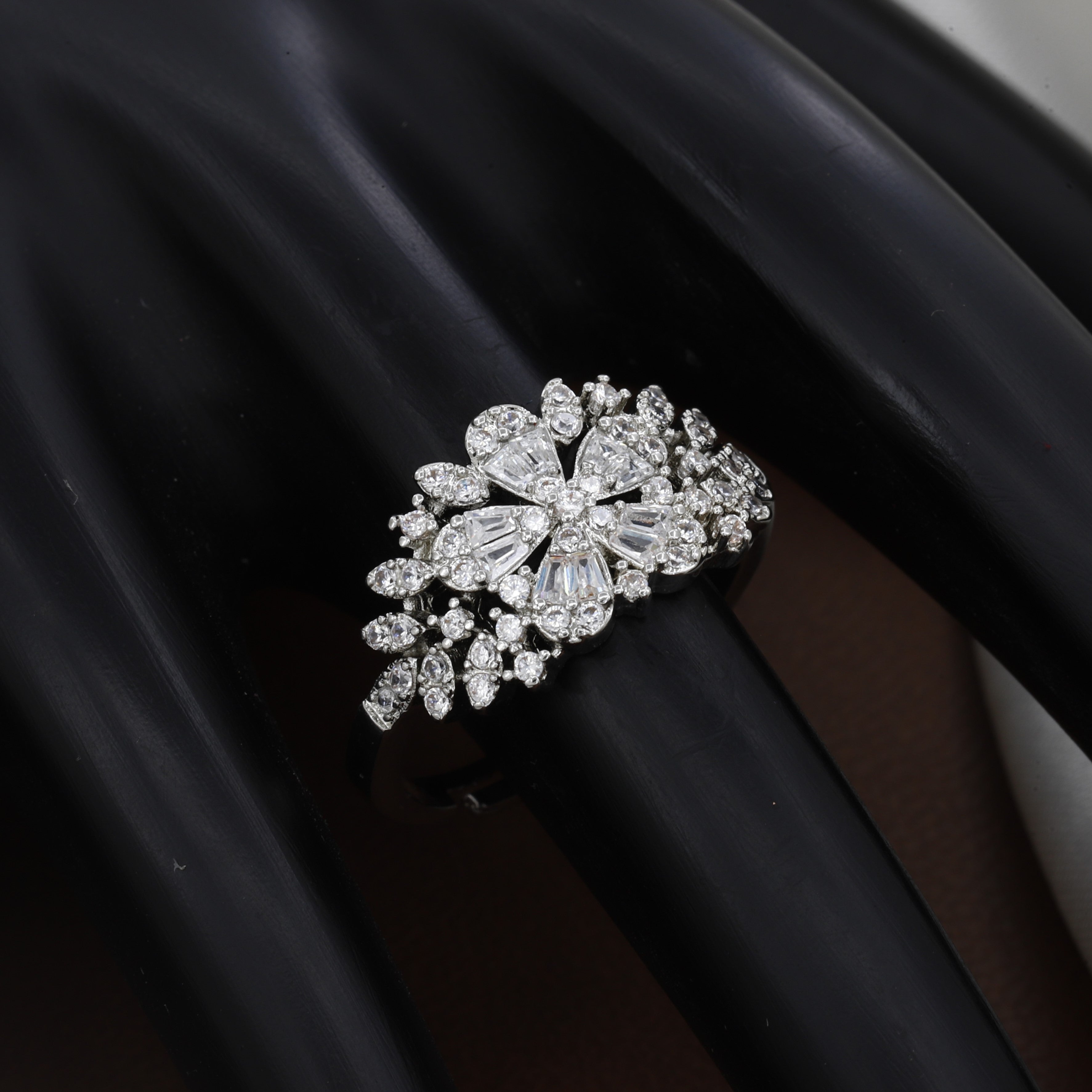 Marquise & Round Zirconia Silver Floral Cluster Ring