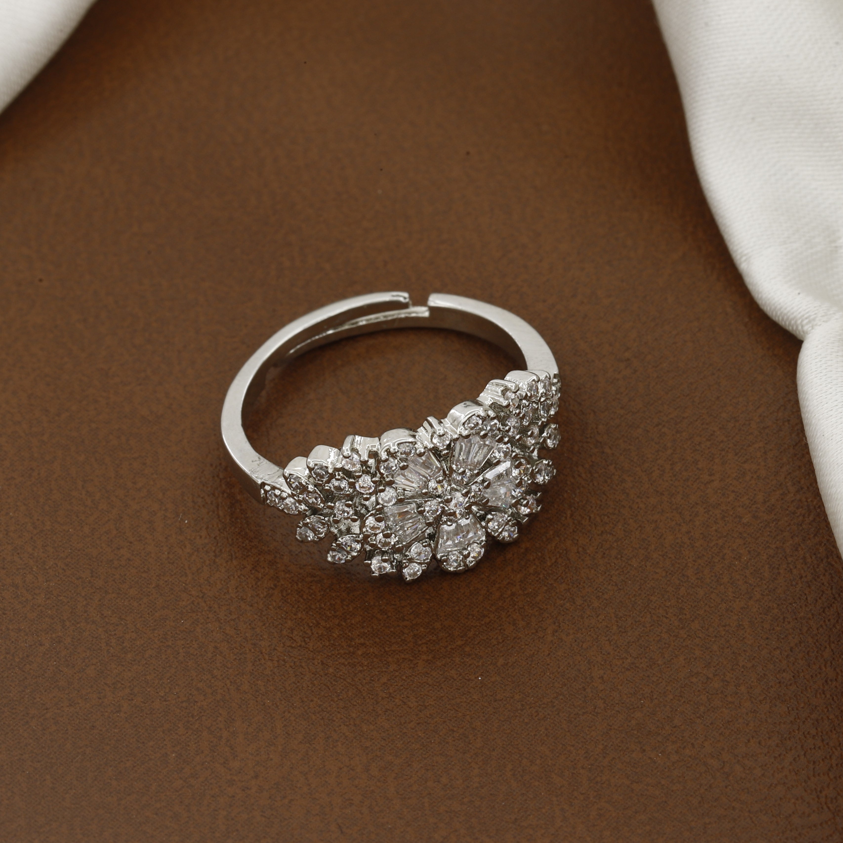 Marquise & Round Zirconia Silver Floral Cluster Ring