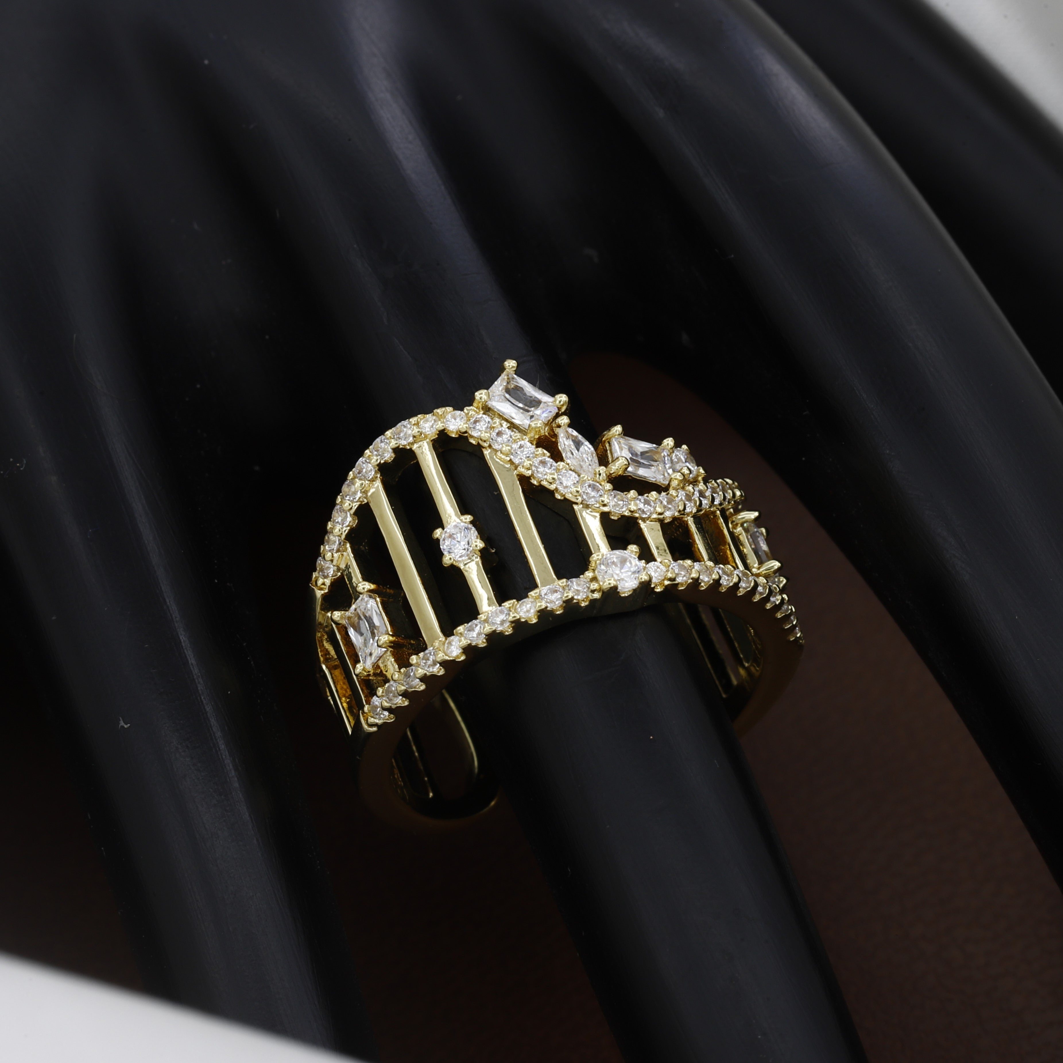 Gold Polished Modern Architectural Crown Free Size Ring