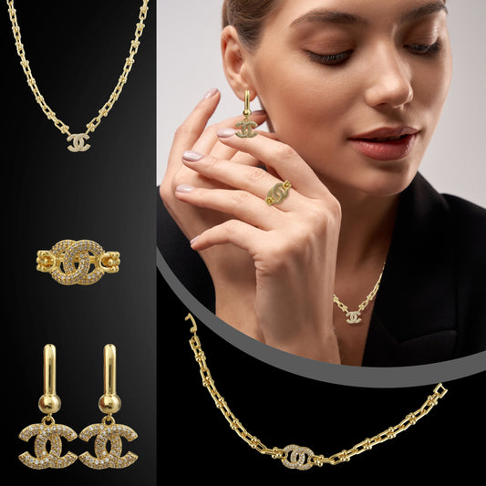 Goldpolished Diamond Full Set Combo Jewelry