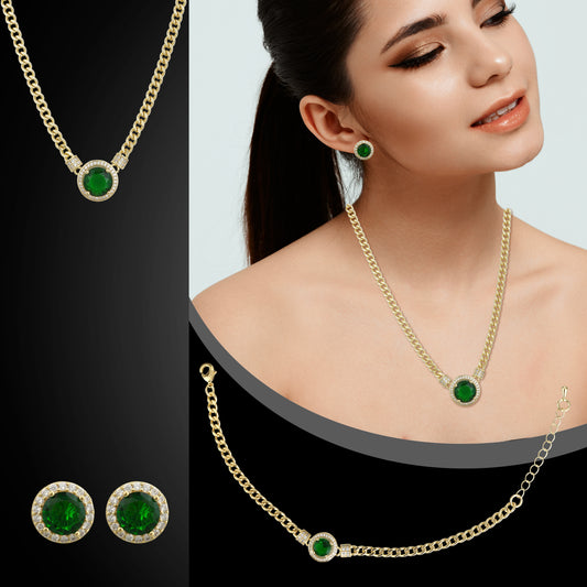 Green Big Stone Goldpolished Full Set Combo Jewelry